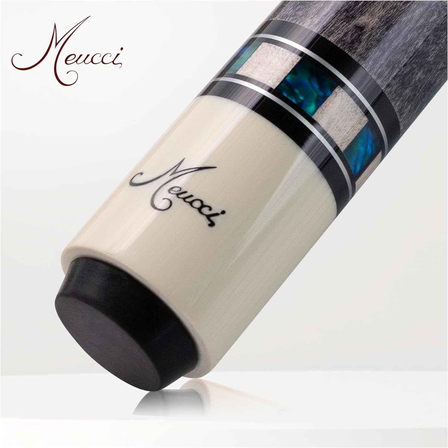 Meucci Pool Cues - Merry Widow, Blue & Gray - Maple Cue Stick, Pool Stick w/Paua Shell Squares Design