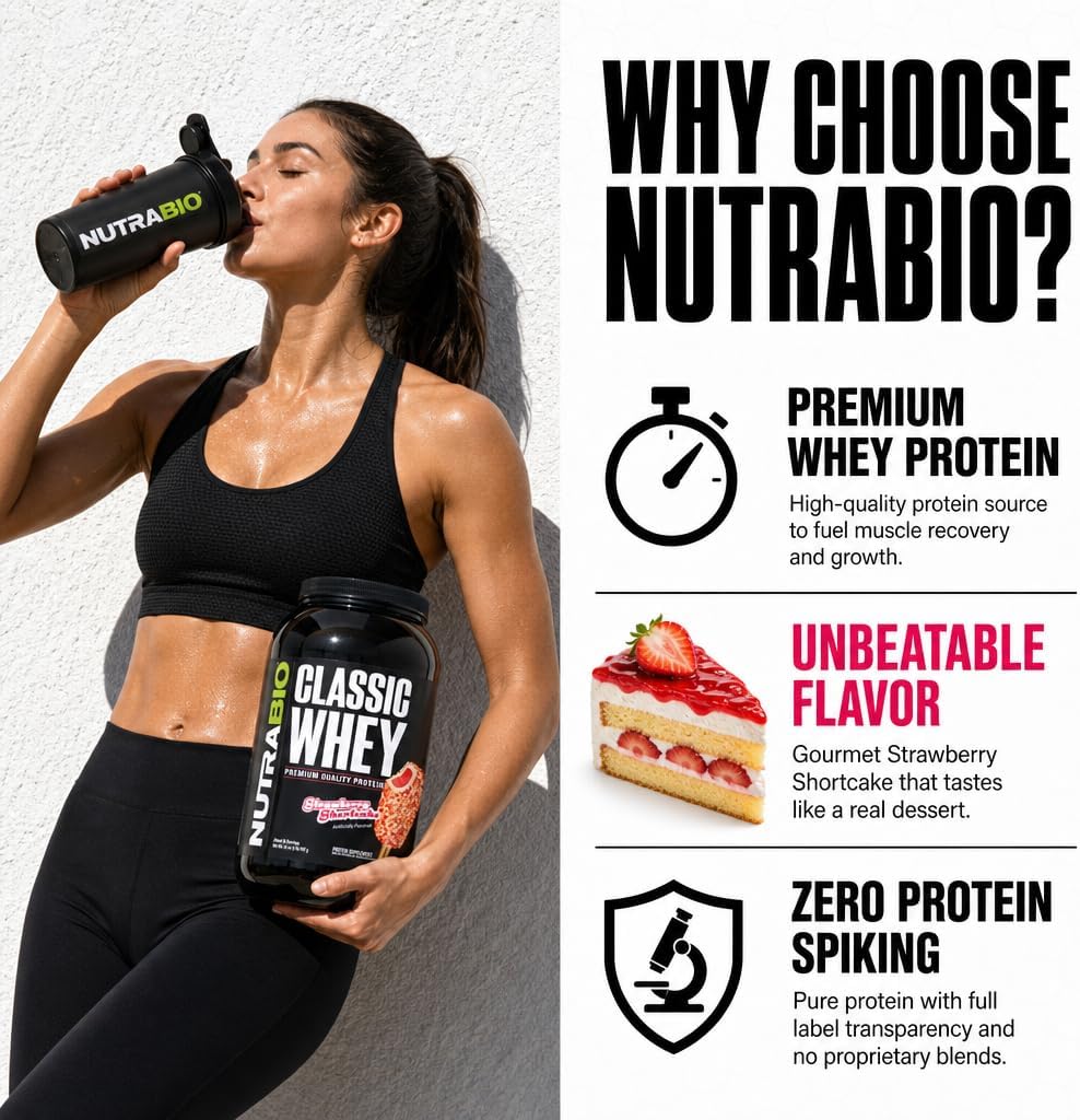 NutraBio Classic Whey Protein Powder- 25G of Protein Per Scoop - No Fillers, Artificial Colors, Preservatives - Chocolate Milkshake, 2 Pounds