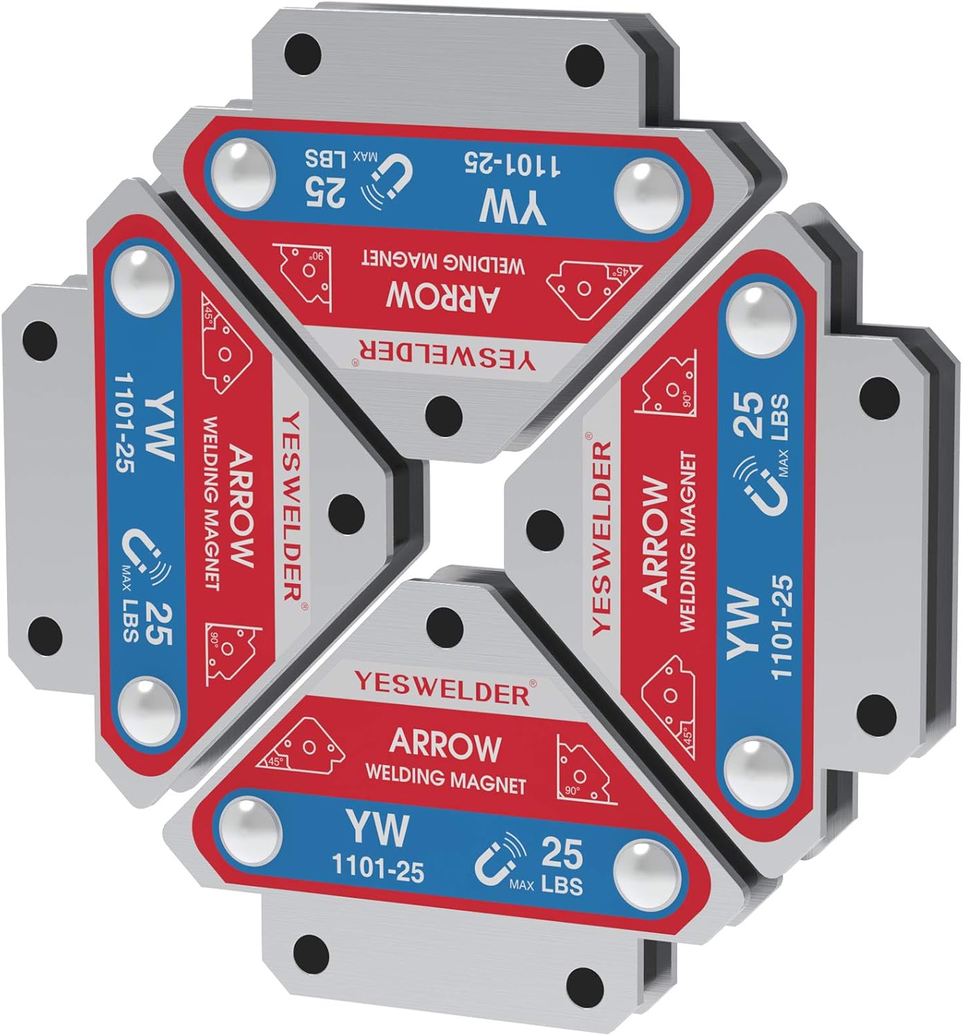 YESWELDER 4-Pc Welding Magnet Set, 50 lb Holding Power Welding Accessories
