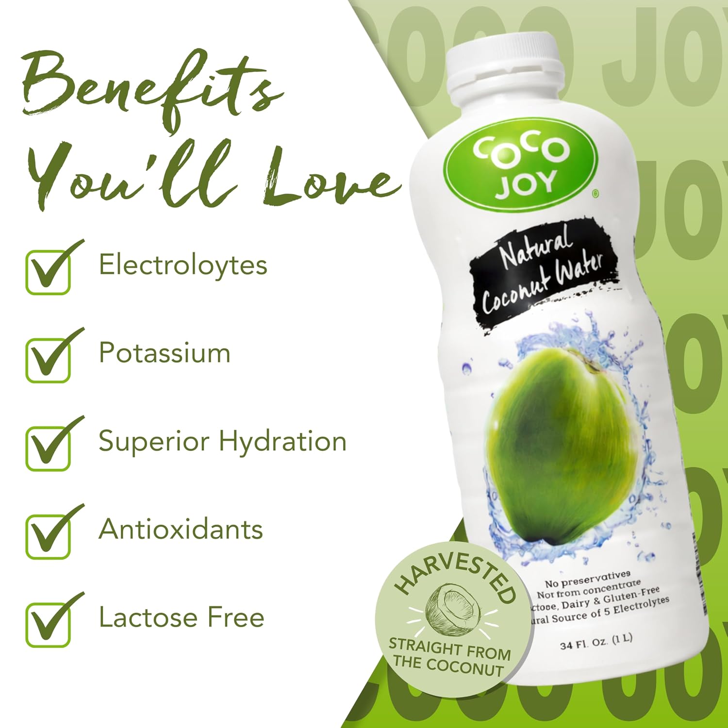 CoCo Joy Natural Coconut Water, Low-Calorie, High-Calcium, Nutrient-Rich Drink 12 pack