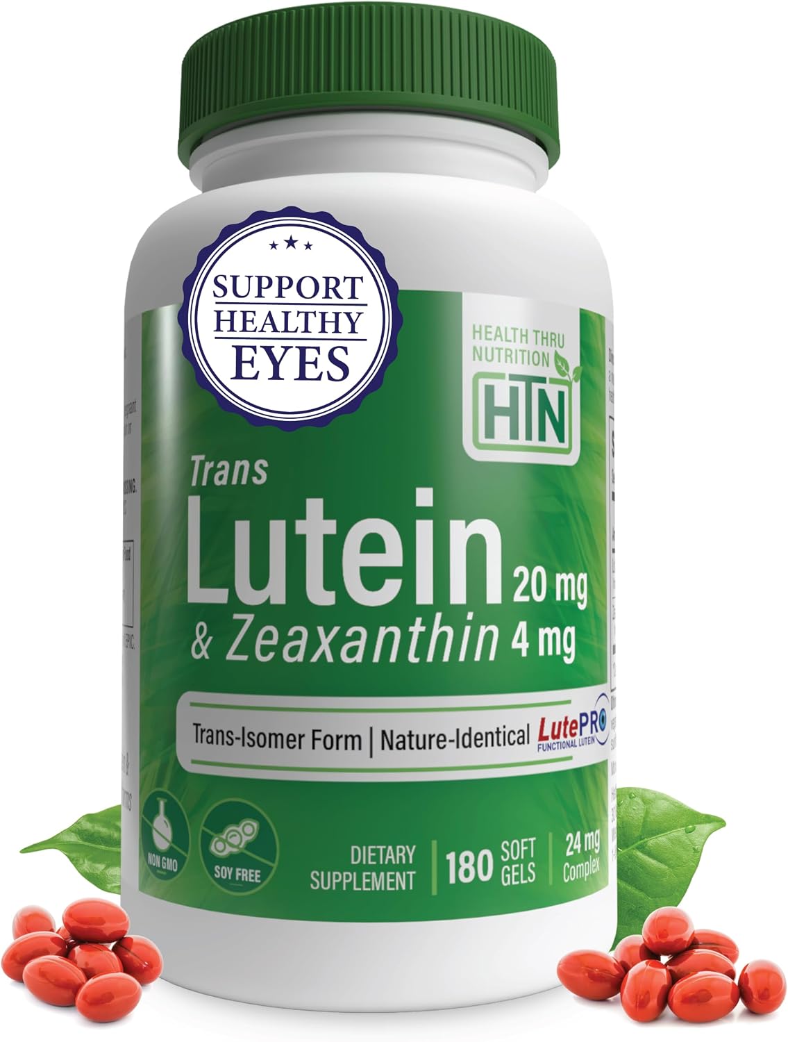 Trans Lutein 20mg Trans Zeaxanthin 4mg, 60 Softgels Health Thru Nutrition | Trans-Isomer Lutein Supplement Marigold Extract in Nature Identical 5:1 Ratio | Supports Healthy Eye, Skin and Brain, Non-GMO