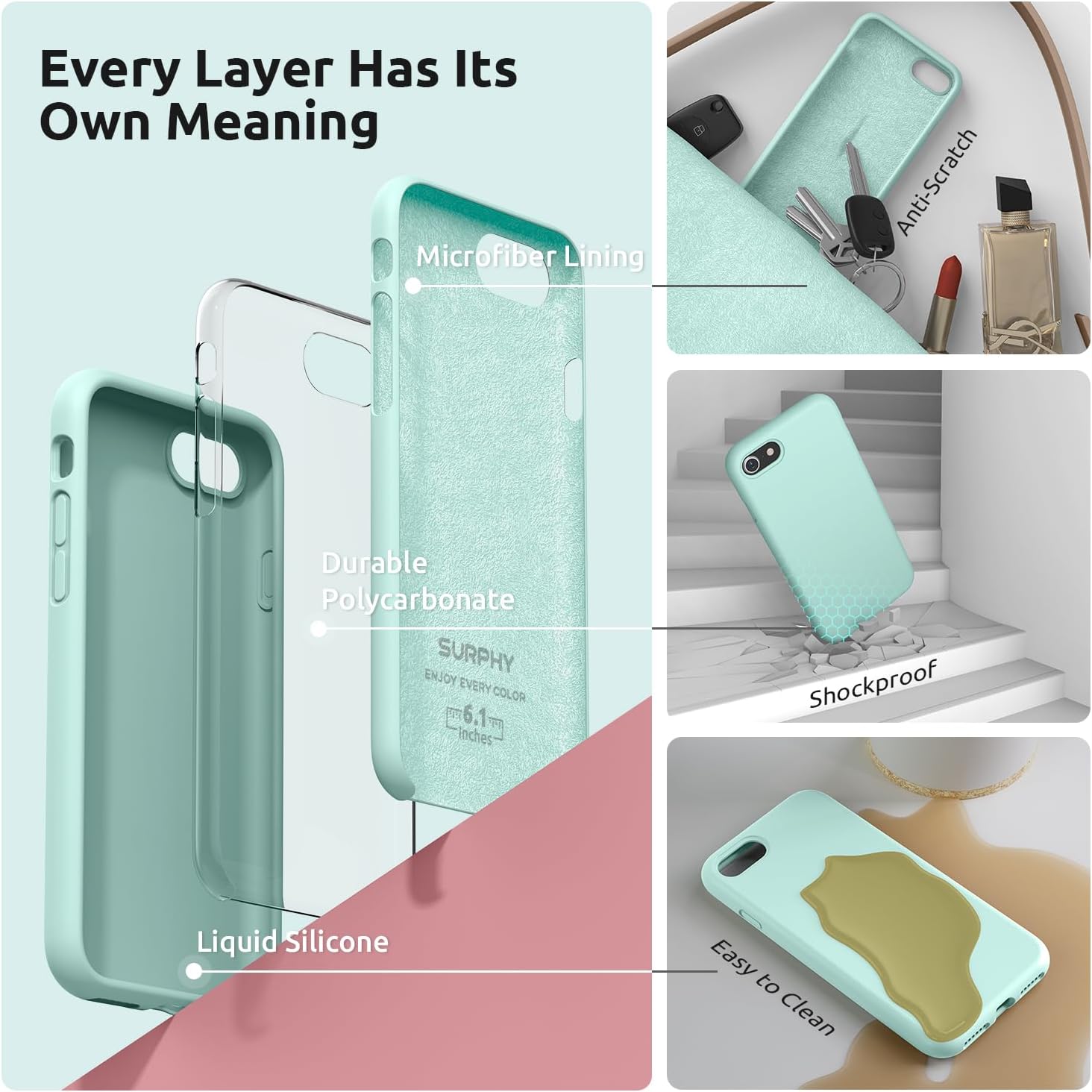 SURPHY Designed for iPhone SE Case, iPhone 8 Case, iPhone 7 Case, Liquid Silicone Phone Case for iPhone se 3rd 2nd SE 2022 SE 2020, Blue