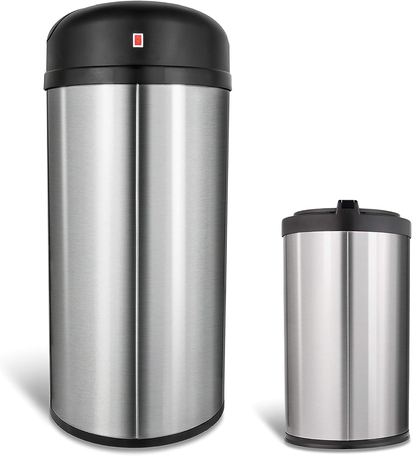 NINESTARS CB-DZT-50-98-1C Automatic Touchless Motion Sensor Oval & Rectangular Trash Can Combo Set, 13.2 Gal. 50 L. & 2.1 Gal.8 L., Stainless Steel