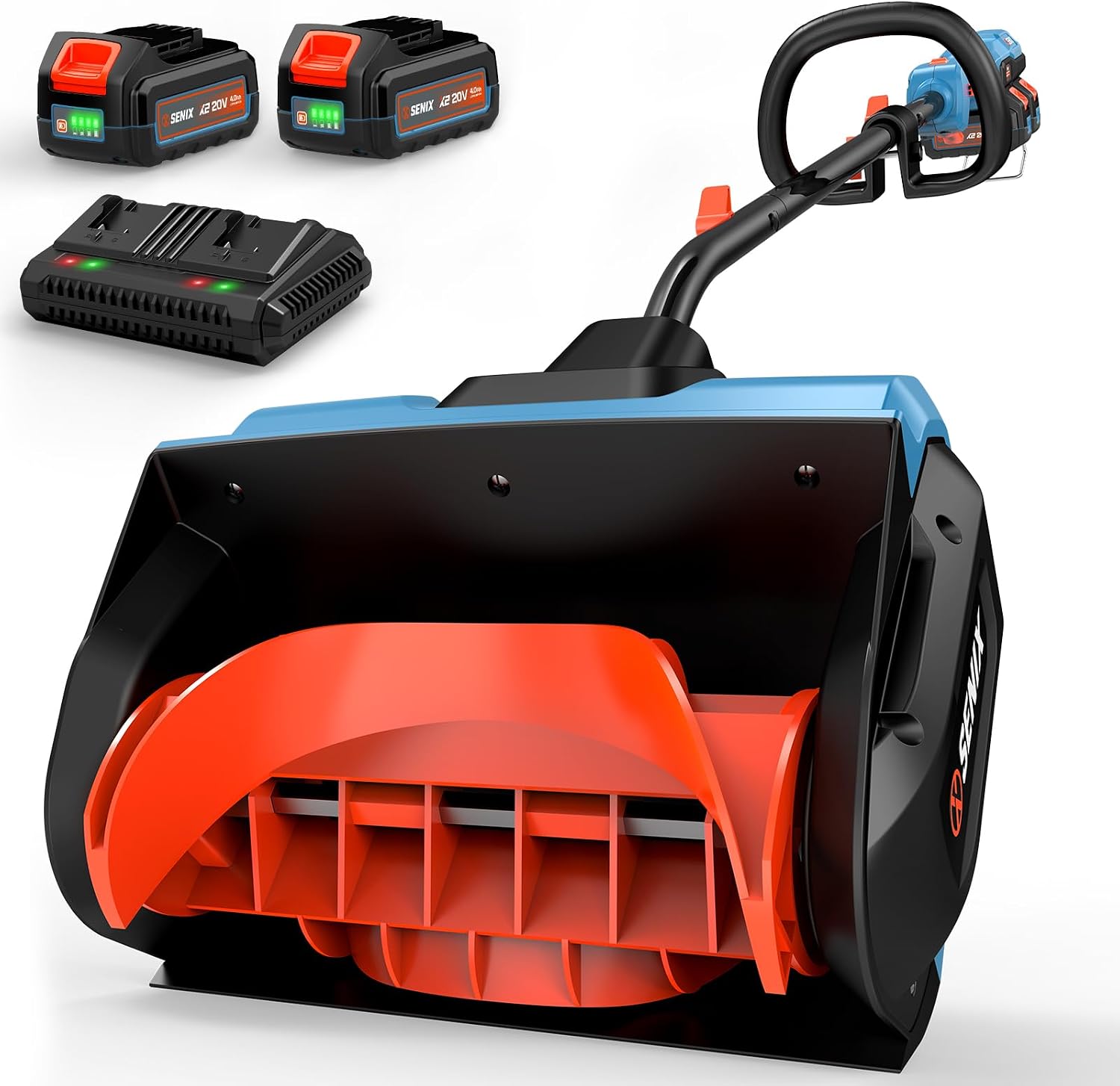 SENIX Cordless Snow Shovel, 40V | 13-Inch | 6-Inch | 8000mAh Snow Blower | 20FT Max Throw Distance, Plows 375lbs/Min, with Auxiliary Handle for Patio, Deck, Driveway