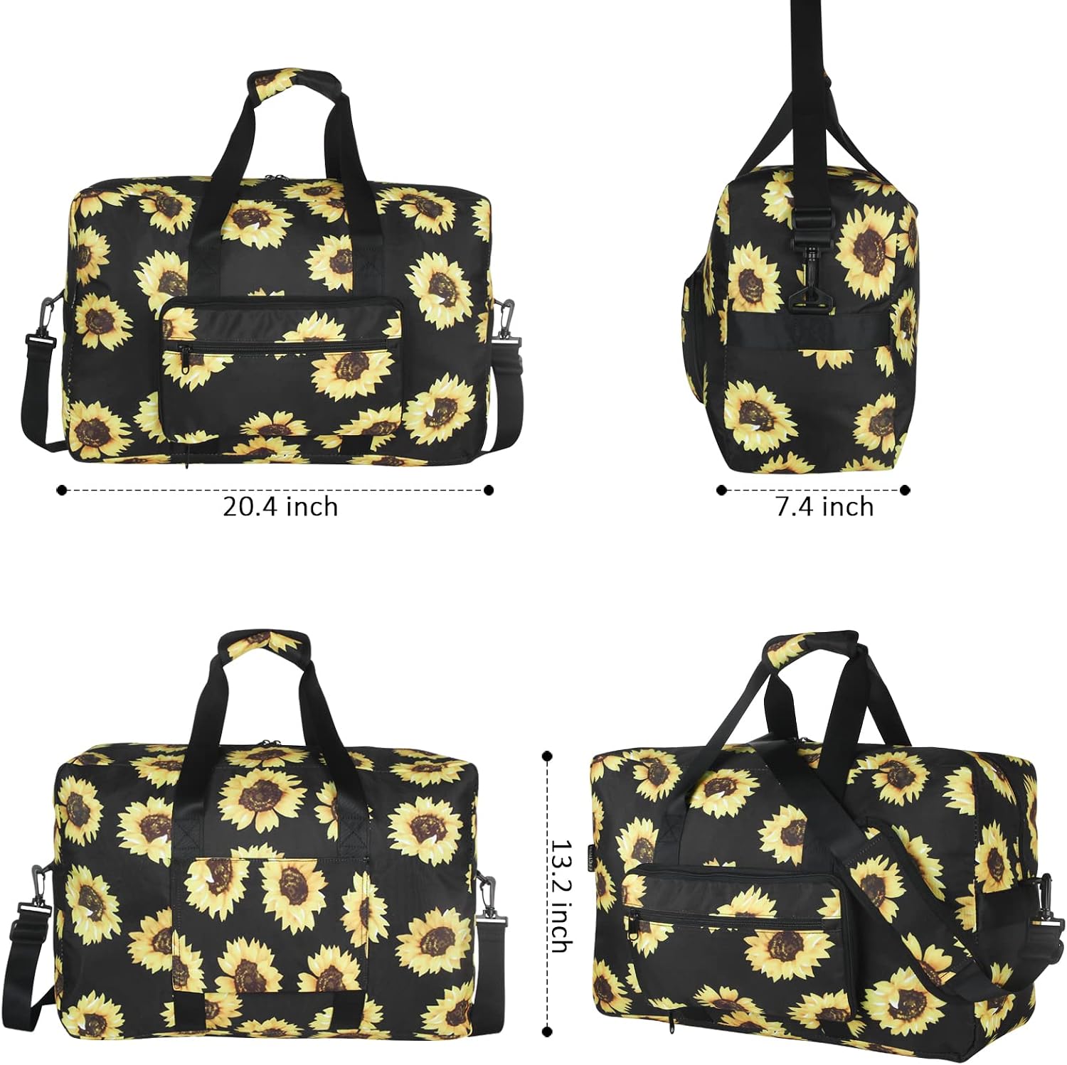 Travel Foldable Waterproof Duffel Bag - Lightweight Carry on Luggage Tote Duffel Bag(Black Floral)
