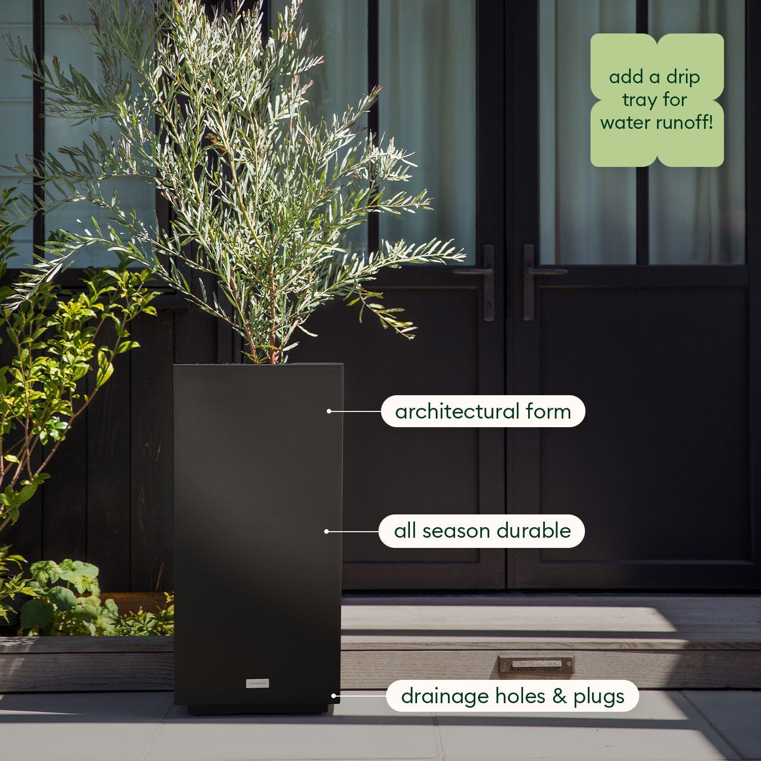 Veradek Block Series Pedestal Planter - Tall Rectangular Outdoor Planter | Made From Durable Plastic Featuring a Removable Insert Bucket. Modern Porch/Patio Décor for Plants and Flowers