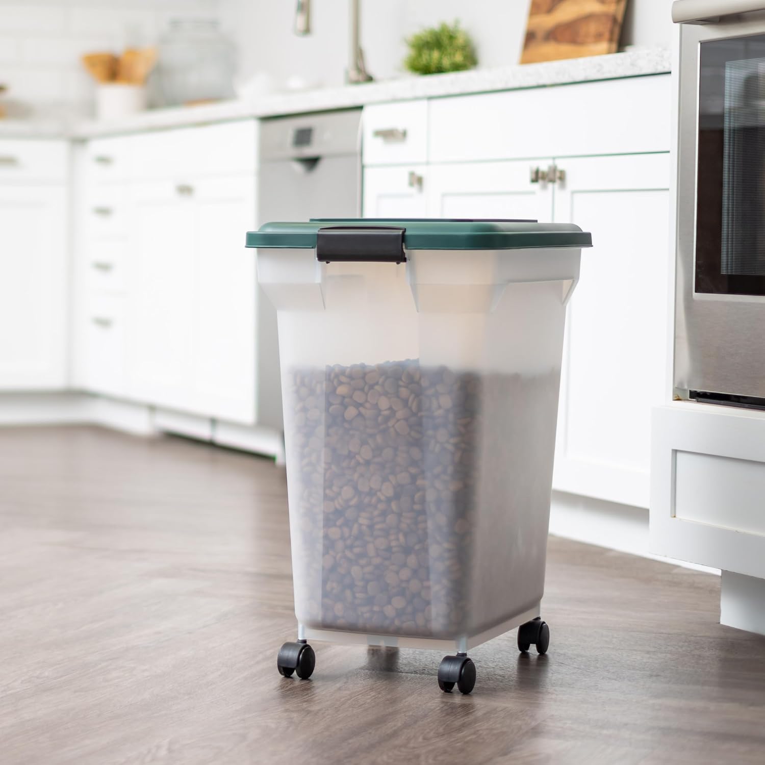 IRIS USA Airtight Pet Food Container, Up to 30 lbs & 11 lbs, Green | Airtight Seal, BPA-Free, 2-Cup Scoop, Stackable Design, Rolling Wheels, Dual Storage