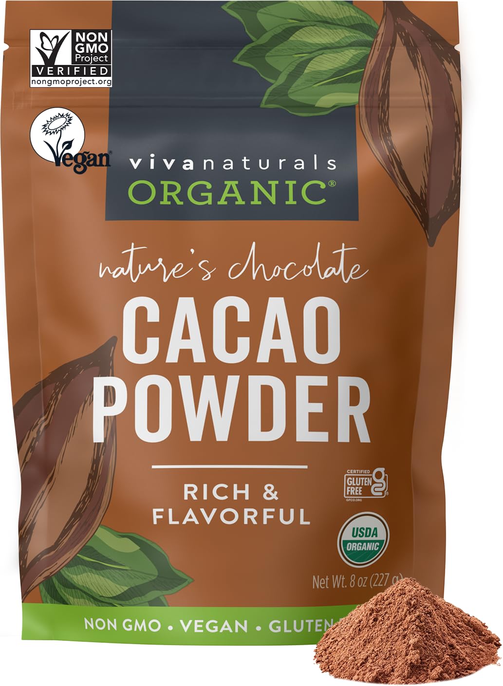 Organic Cacao Powder, Unsweetened, 1 lb (454 g) – Rich Dark Chocolate Flavor, Perfect for Baking, Smoothies & Hot Chocolate – Vegan, Keto, Paleo, Non-GMO & Gluten-Free Cocoa Powder