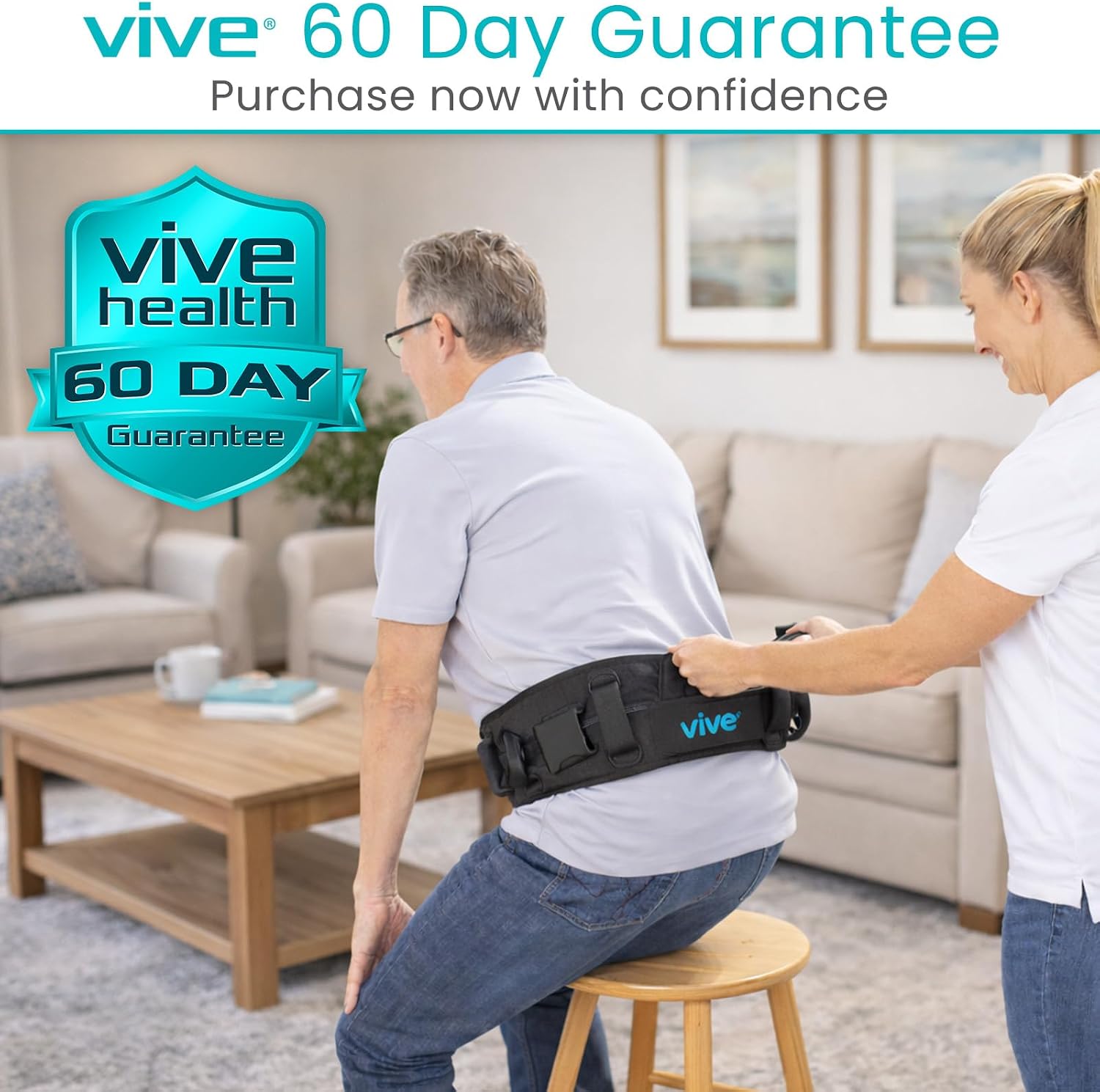 Vive Gait Belt (350lbs) Transfer Belt with Handles - Medical Nursing Safety Patient Assist - Bariatric, Elderly, Handicap