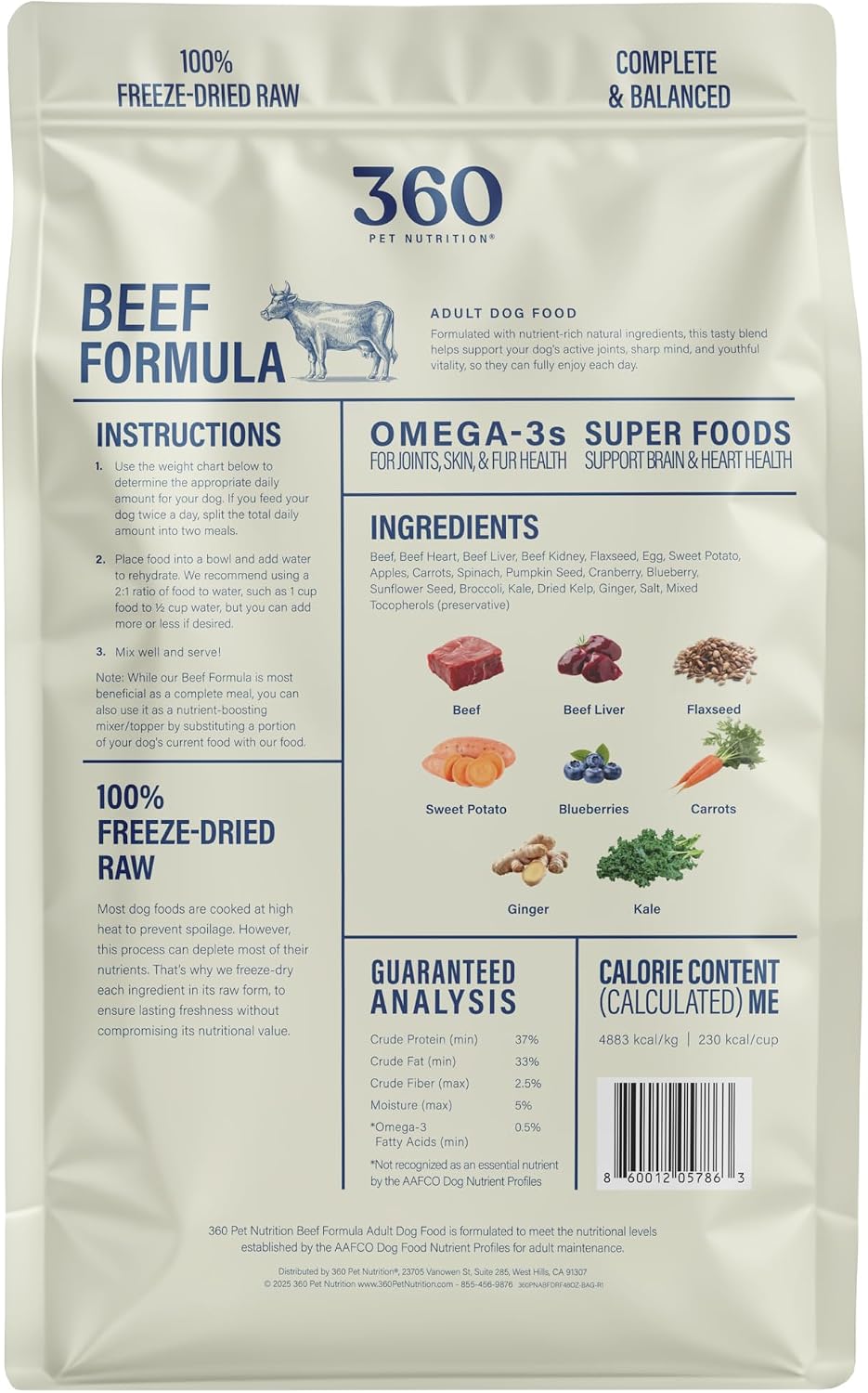 360 Pet Nutrition Freeze-Dried Raw Dog Food – Multi-Protein with Beef, Chicken, Fish, Liver & Organs