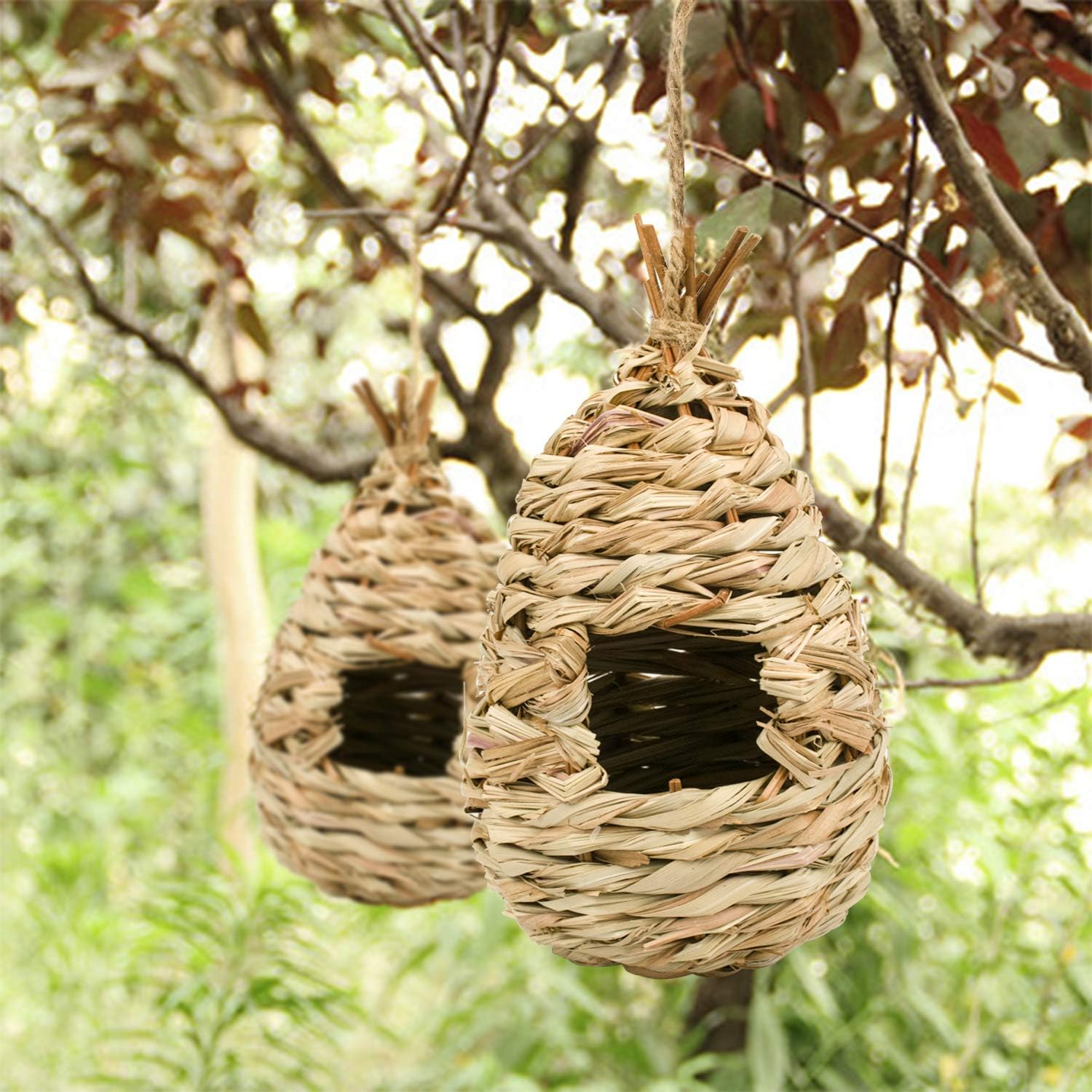 Yesland 4 Pack Hand Woven Hummingbird House, 9 x 4 Inches Bird Hut and Hummingbird Houses Nest