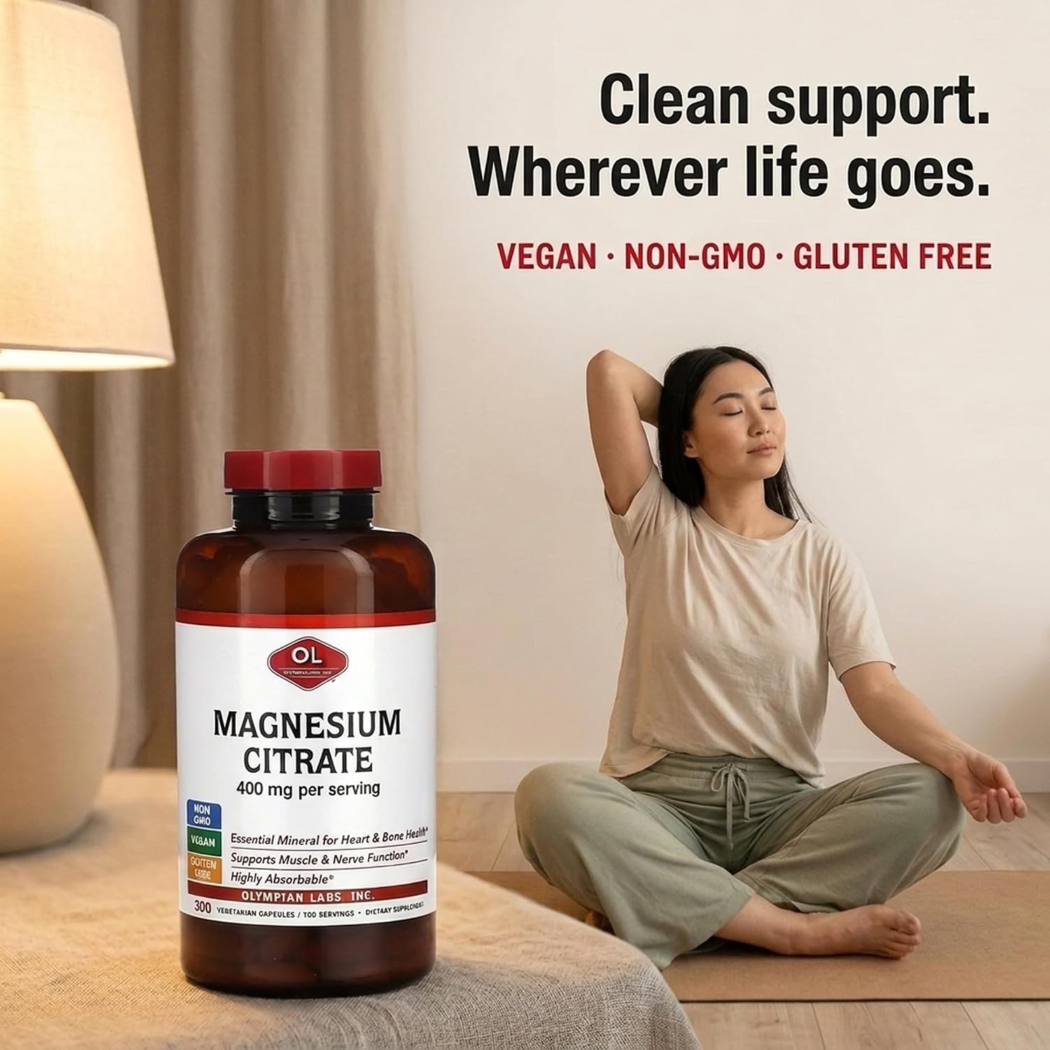 Olympian Labs Magnesium Citrate 400mg - 300 Capsules - Easy Absorbable, Supporting Healthy Bones, Healthy Heart and Calcium Absorption