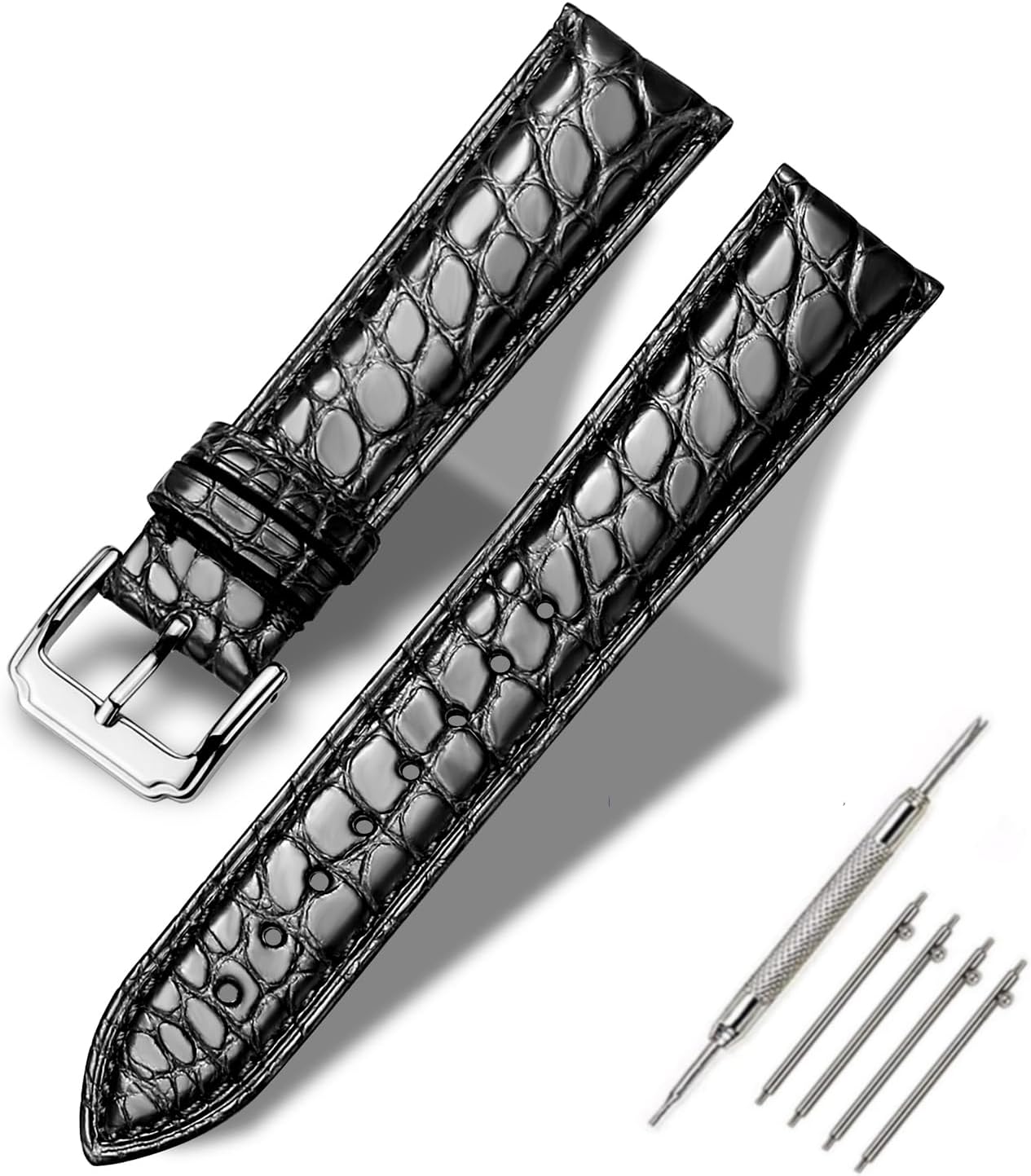 Moran Genuine Leather Watch Band 18mm 19mm 20mm 21mm 22mm 23mm 24mm Calf Grain Watch Strap for Men and Women 18mm Black-Silver Buckle