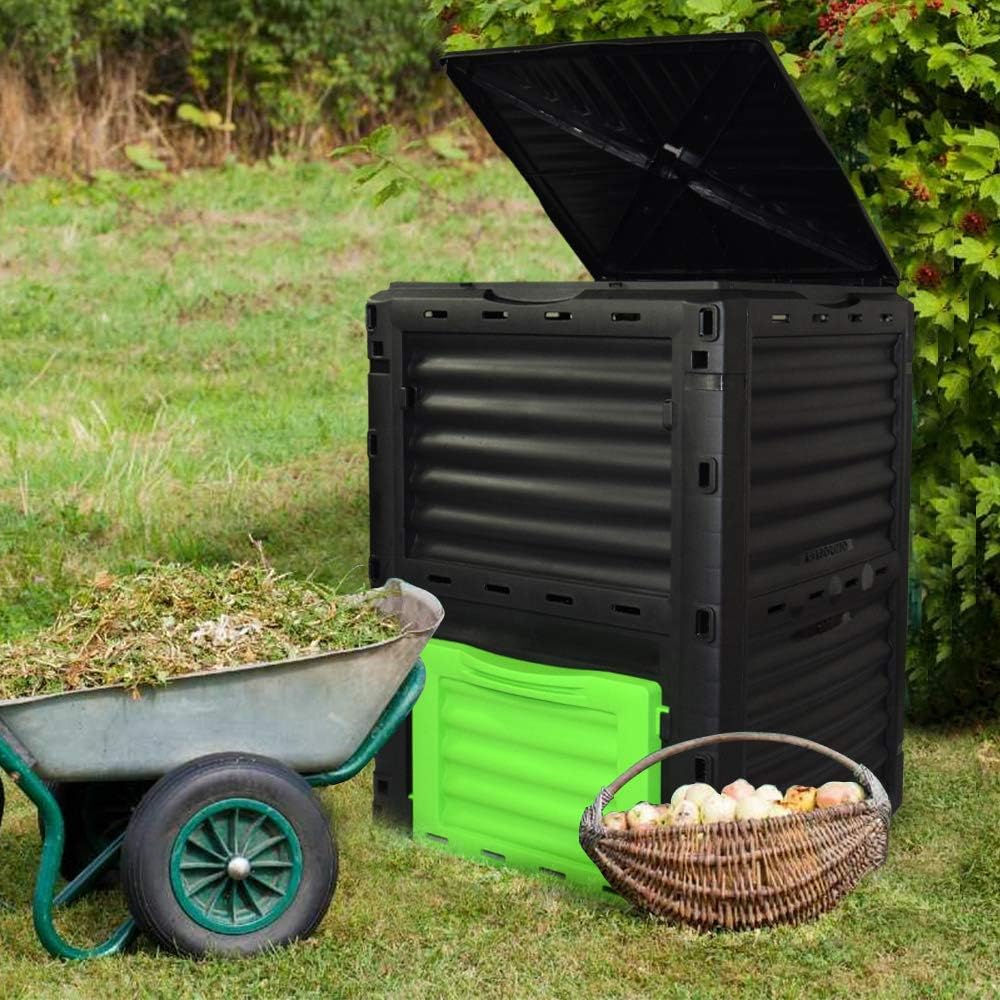 80 Gallon (300L) Large Capacity Static Compost Bin - Forest Green Outdoor Waste Composter with Easy-Access Hatch
