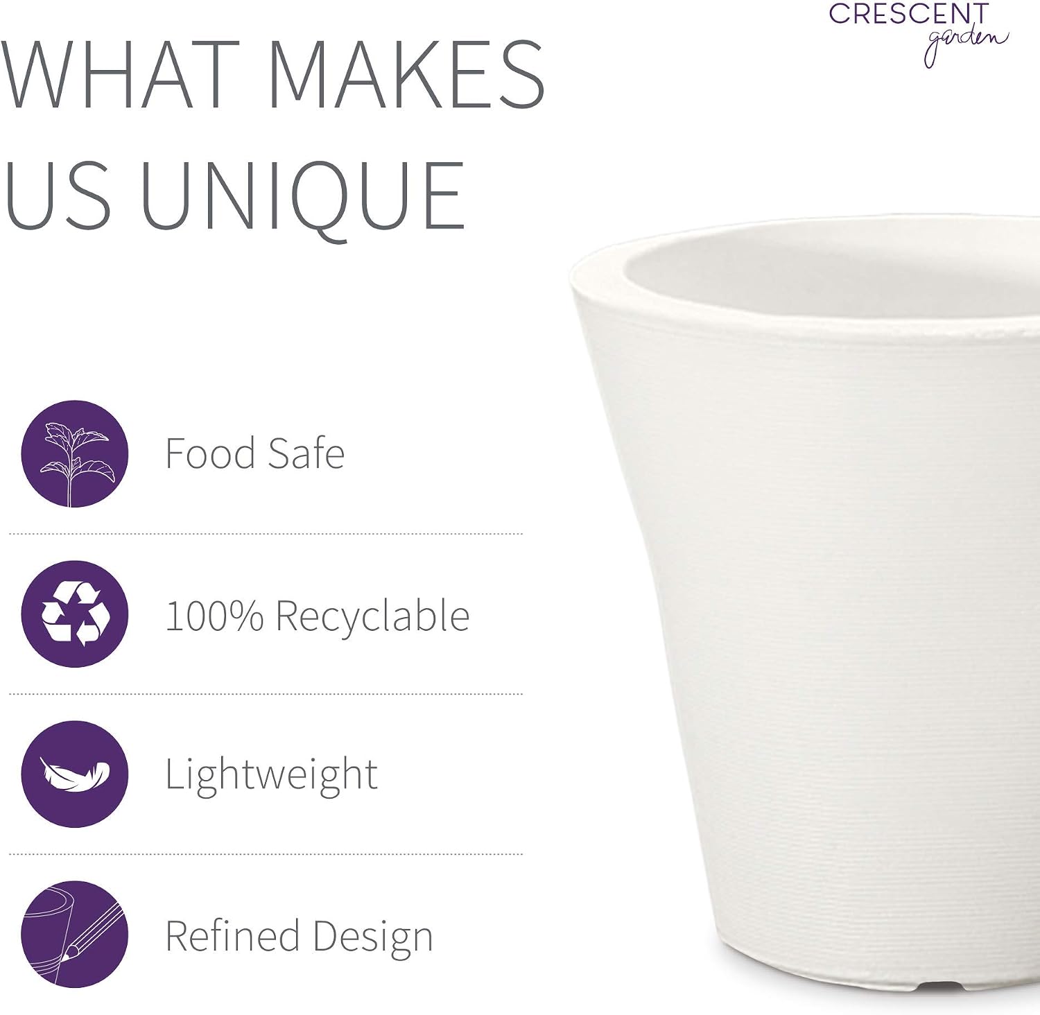 Crescent Garden Madison Planter– Weather-Resistant, Double Walled Indoor/Outdoor Plant Pot with Drain Hole – Durable All-Season Flower Container, 14" W (Cloud White)