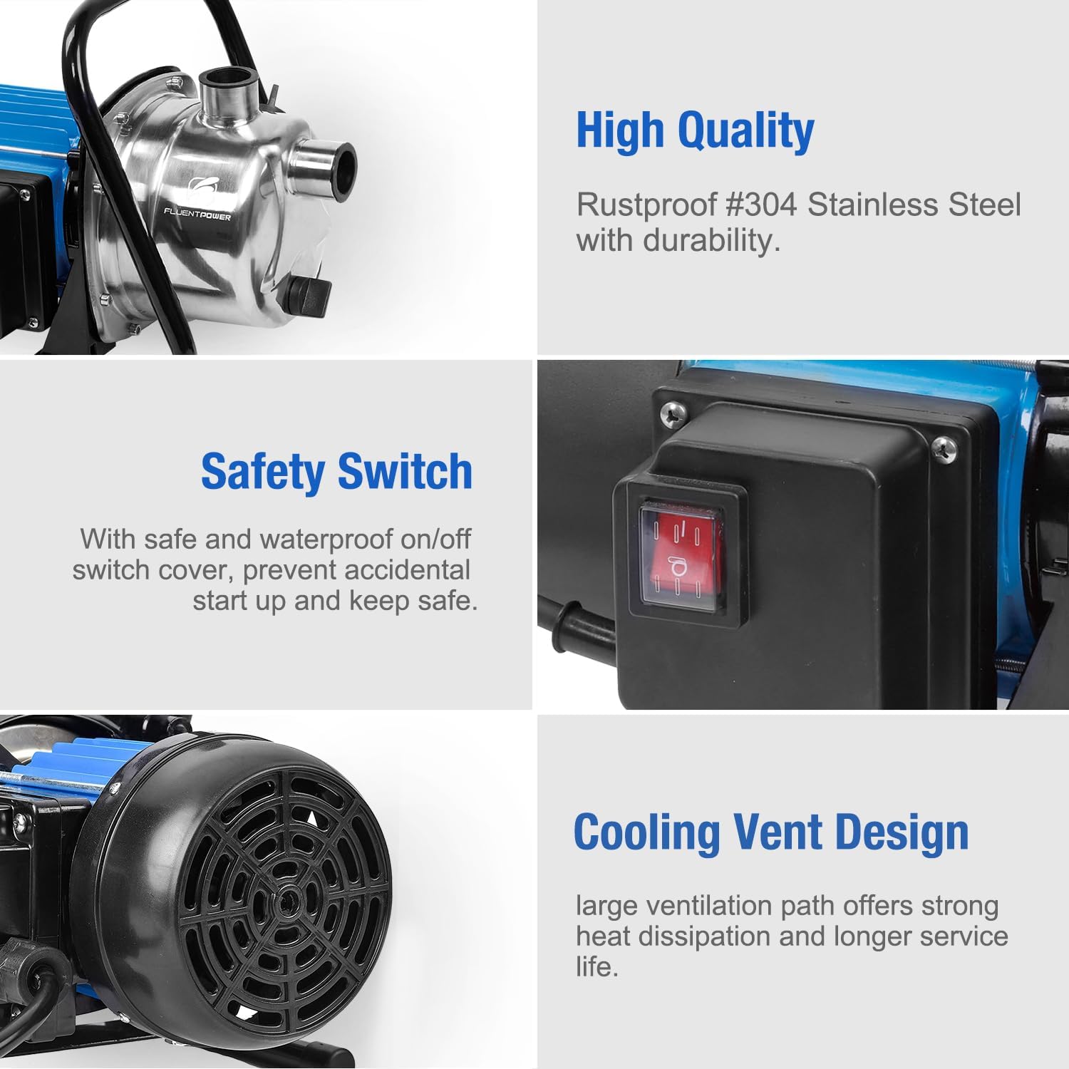 1HP Portable Garden Transfer Pump, 900GPH Electric Sprinkler Booster Pump, Shallow Well Jet Pump for Home Lawn Irrigation and Water Draining