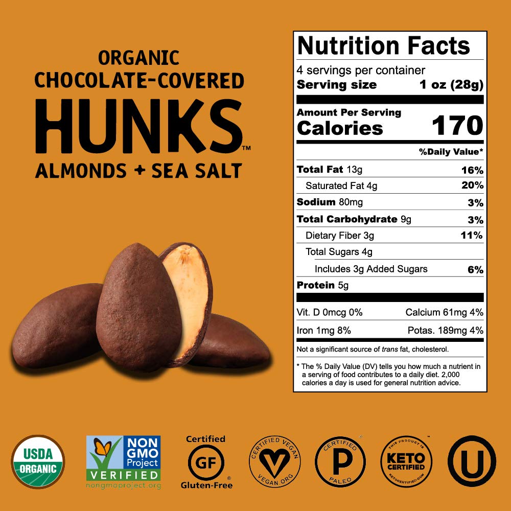 Hu Chocolate Hunks, Chocolate Covered Almonds with Sea Salt, 6 Pack