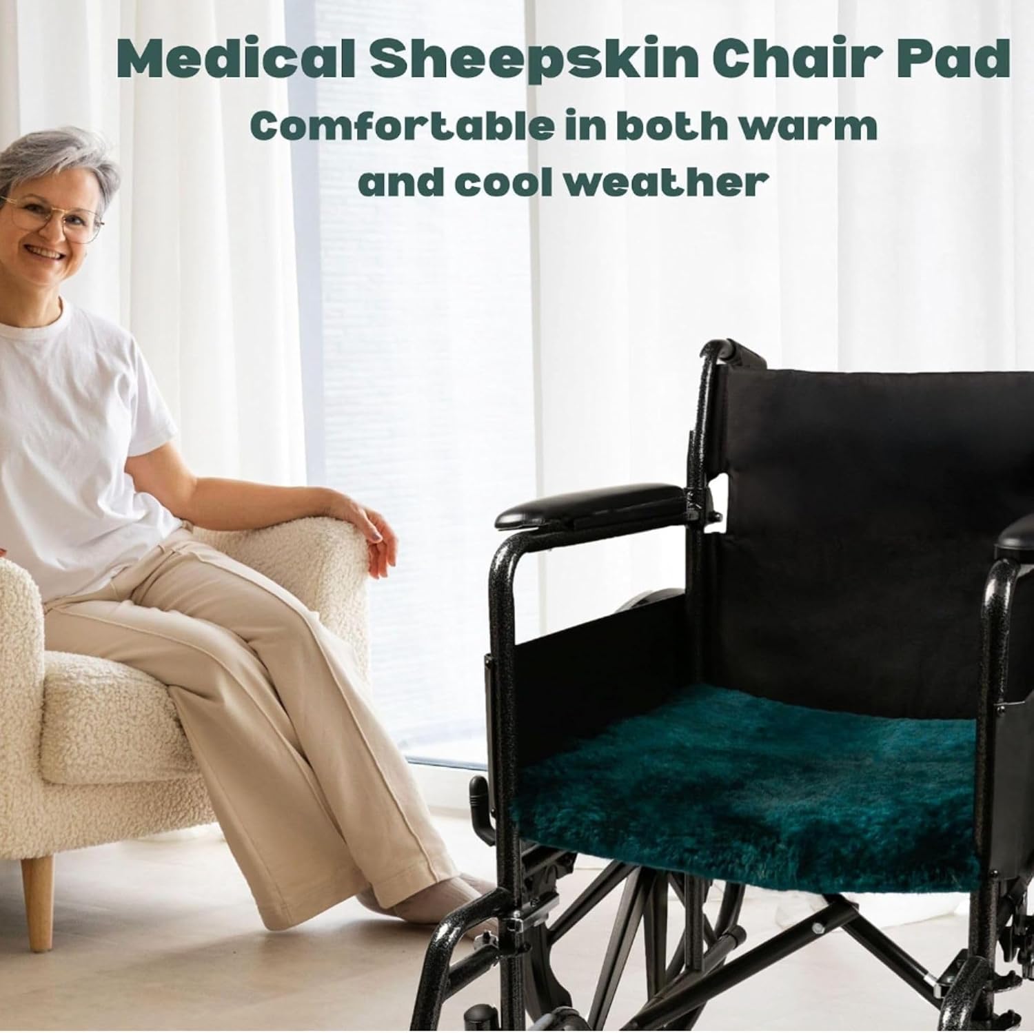 Natural Medical Sheepskin Pad, Non-Slip Back, Natural, 17 x 17 in, 1 Pack