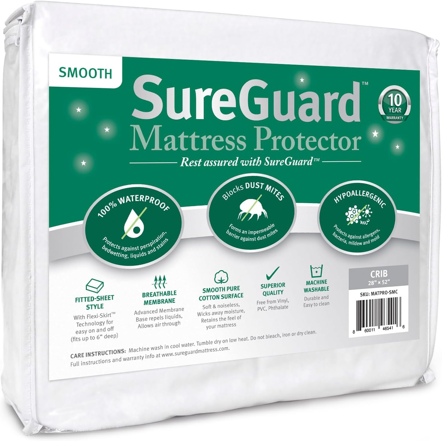 SureGuard Waterproof Mattress Protector, Queen Size Mattress Cover | Soft Noiseless Breathable Hypoallergenic Washable Mattress Pad, Stretchable Pockets fit Bed 6-20" Deep (Cotton Terry)