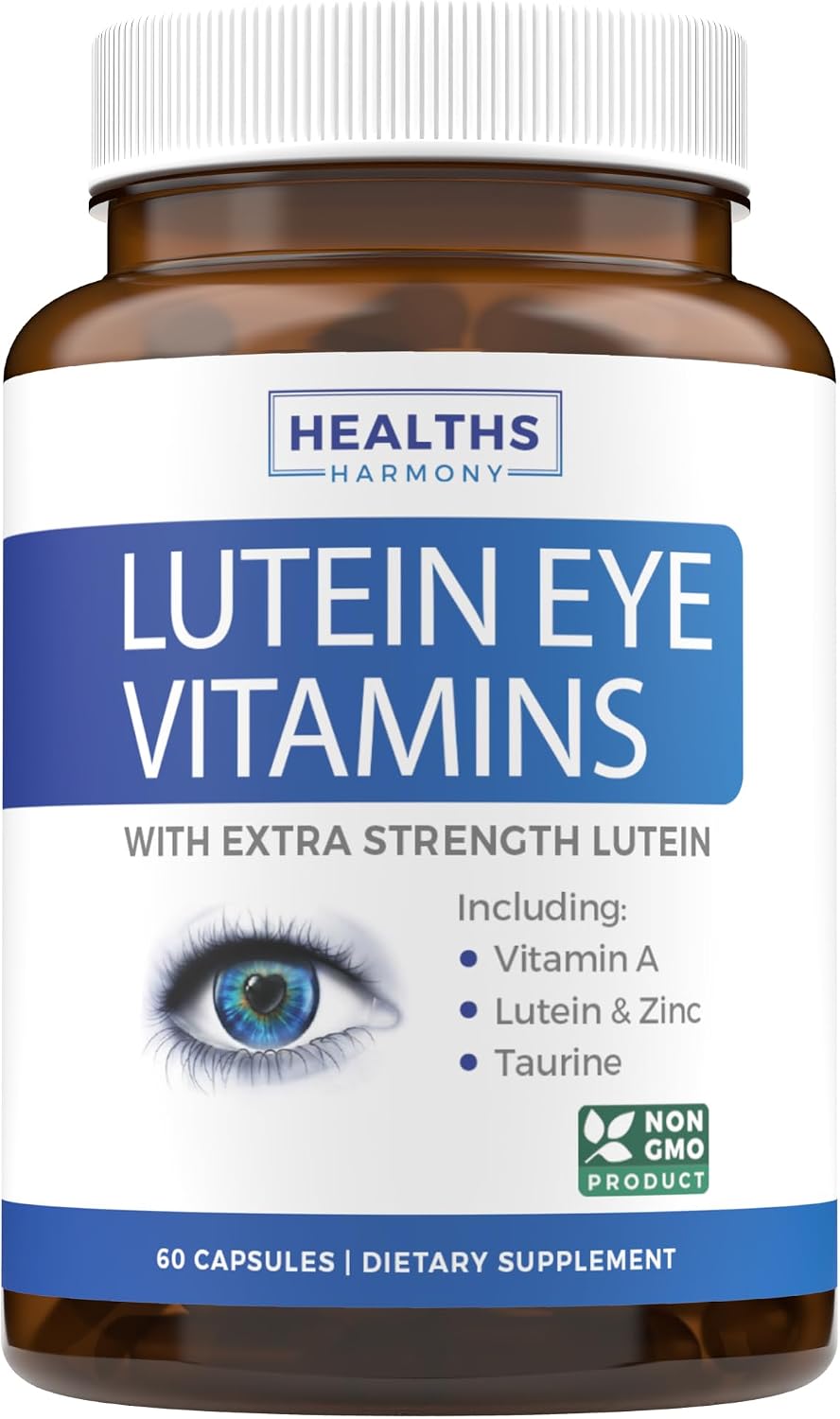 Lutein Eye Vitamins (Non-GMO) Vision Support Supplement for Tired and Dry Eyes - Maintain Vision Health with Zinc & Powerful Bilberry, Milk Thistle