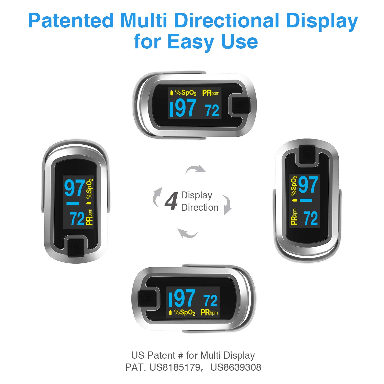 OLED Finger Pulse Oximeter, O2 Meter, Dual Color White/Silver