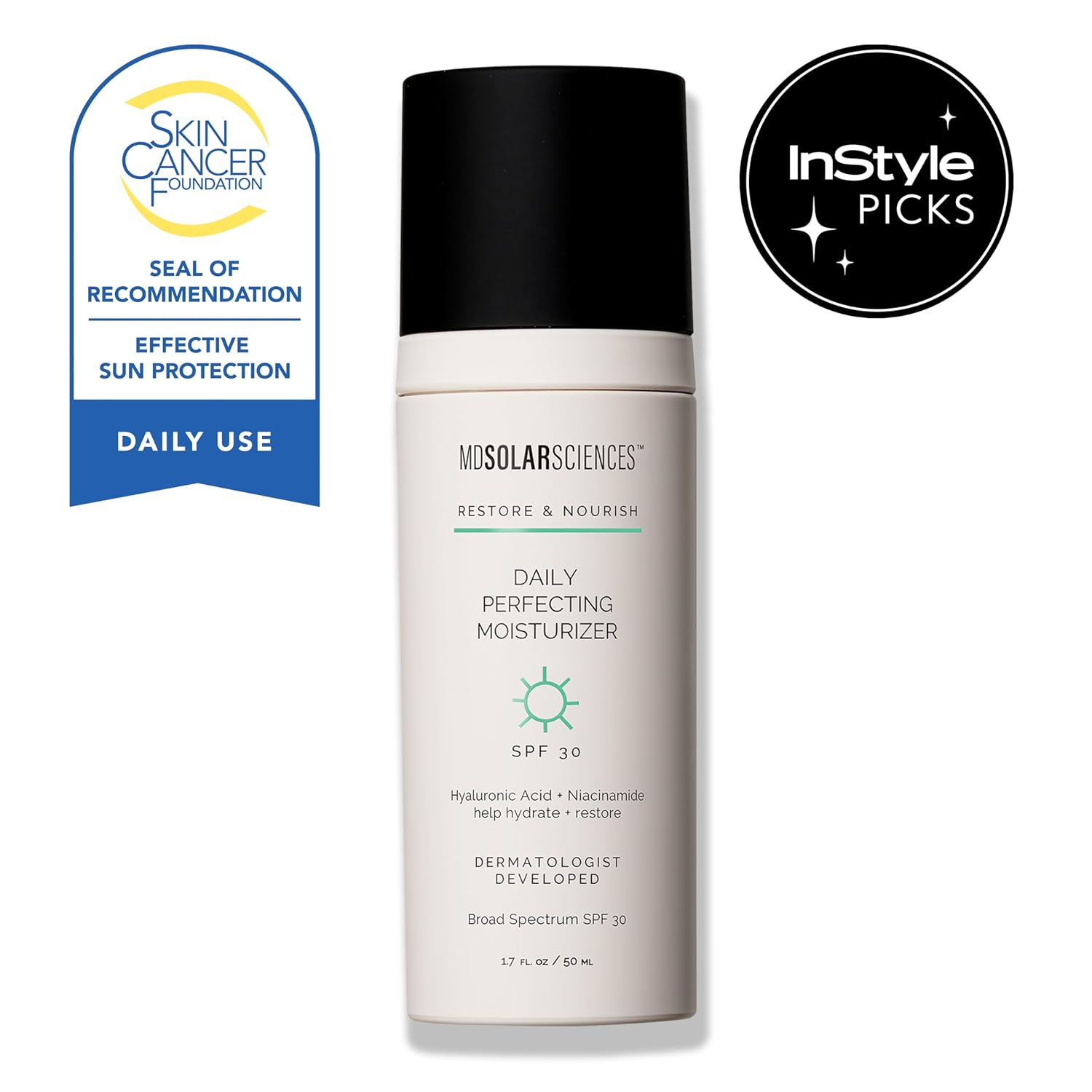 MDSolarSciences Daily Perfecting Moisturizer SPF 30 | Face Moisturizer & Sunscreen | Hyaluronic Acid Hydration | Broad Spectrum Protection | 1.7 Fl Oz
