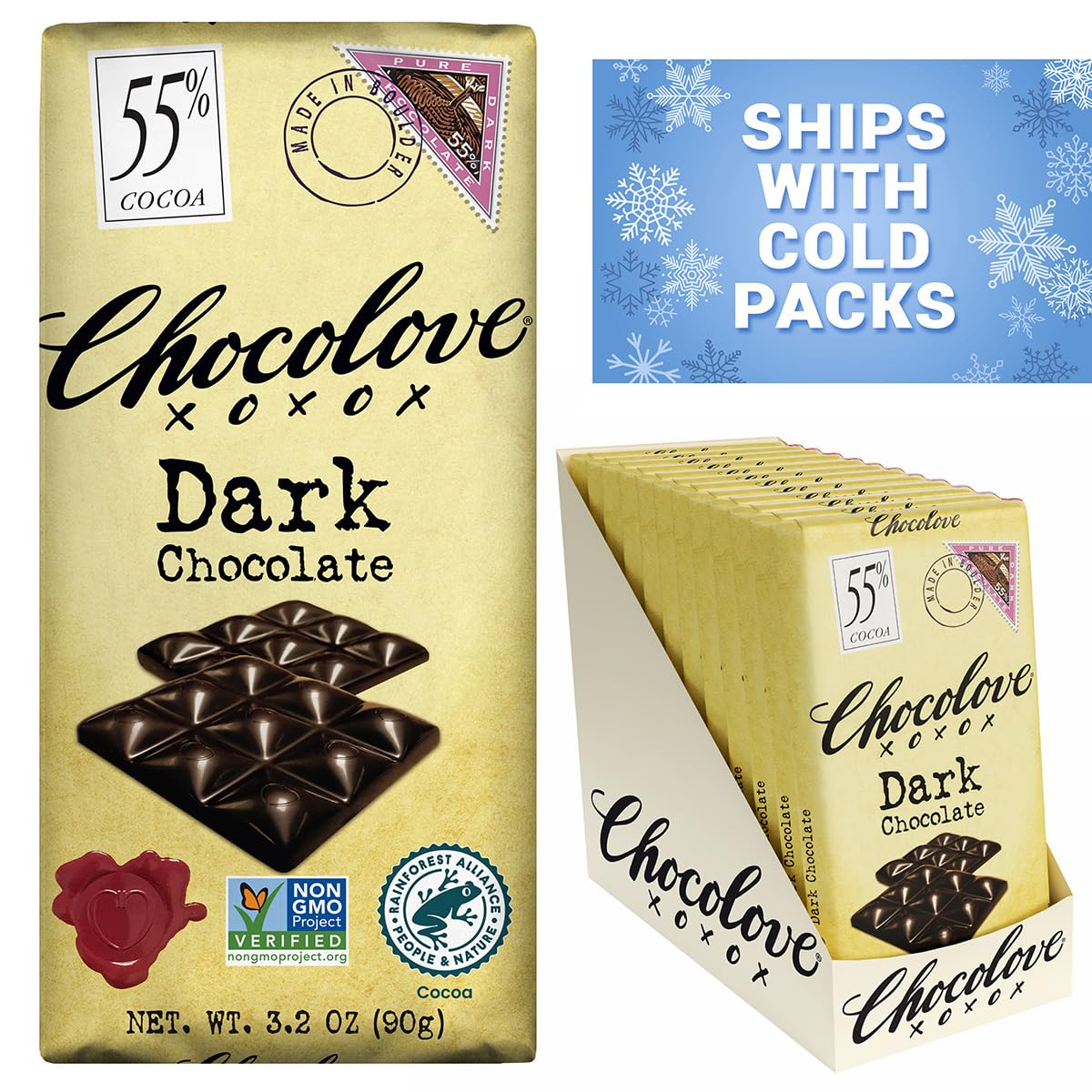 Chocolove Dark Chocolate Bars | 55% Cocoa | Crafted with Smooth Semi-sweet Premium Chocolate | Non GMO, Rainforest Alliance Certified