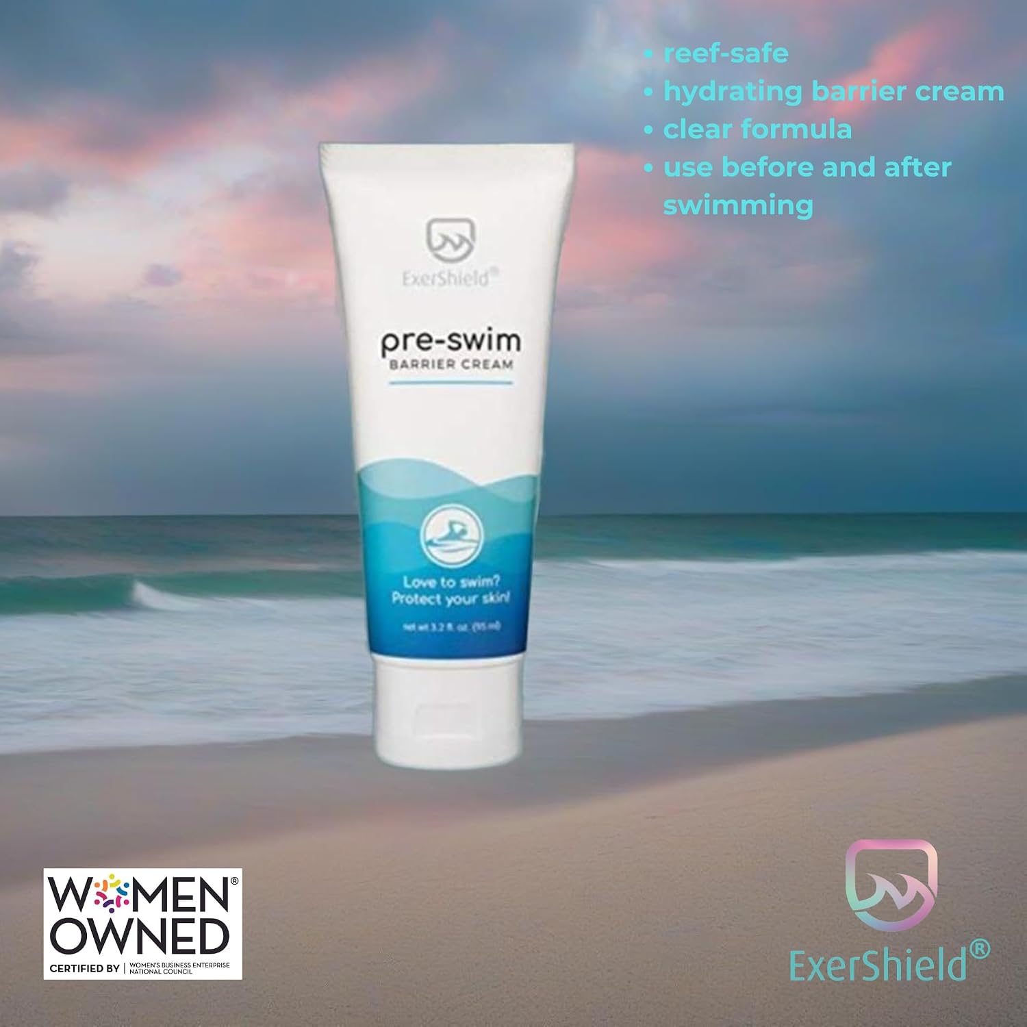 Exershield Pre-Swim Lotion –Barrier Cream for Swimmers – Protects Skin from the drying and itchy effects of pool and spa water