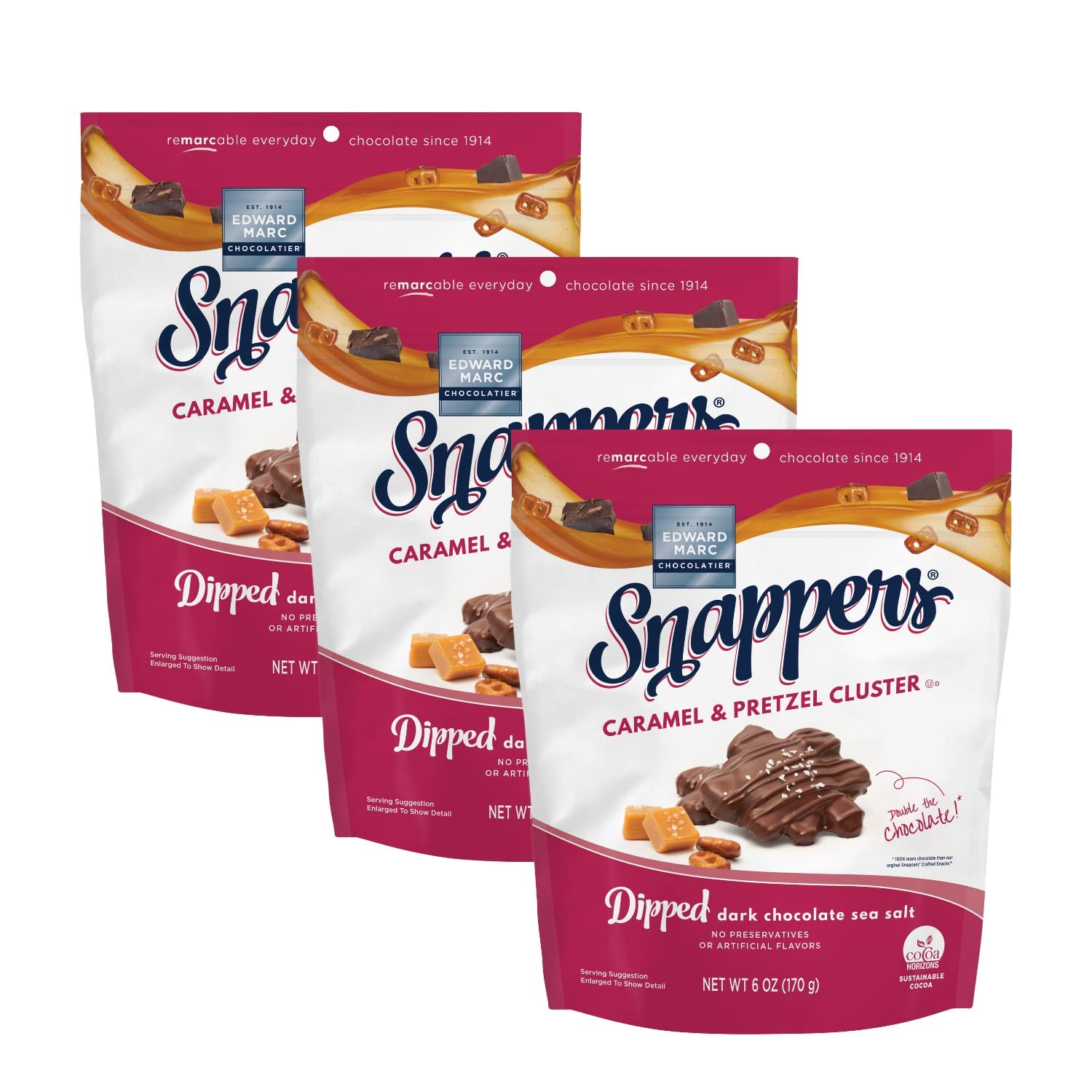 Edward Marc Snappers Sweet Caramel & Pretzels Cluster - Crunchy Pretzel Snack With Milk Chocolate For Adults And Kids - 6 oz (pack of 1)