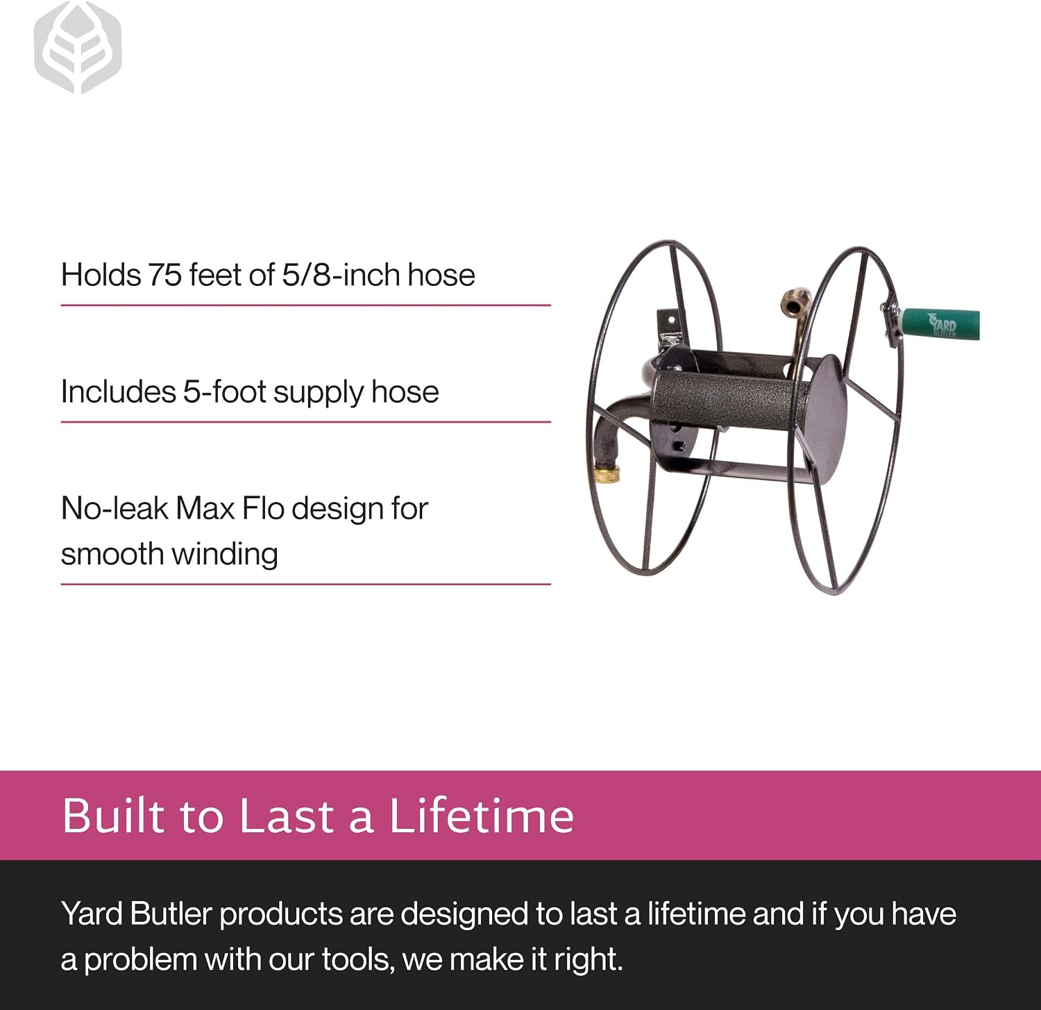 Yard Butler Hose Reel, 180 Degree Swivel, Wall Mount, 100-Foot Hose | Versatile Hose Reel, Great for Garden Hose Storage, Leakproof Design, Powder Coated Steel, Rust-Resistant, Tangle-Free