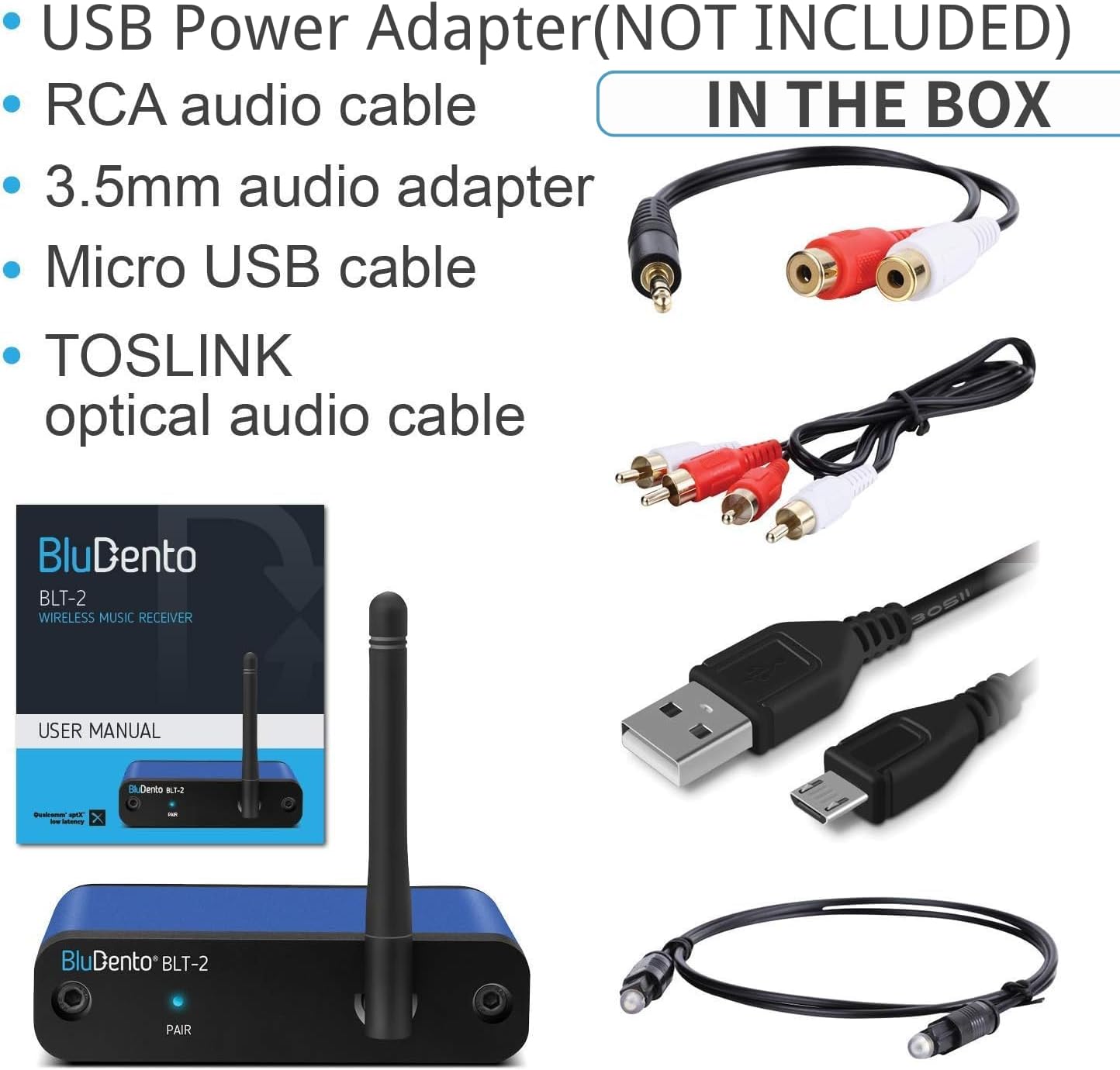 BLT-2 Hi-Fi Bluetooth 5.1 Audio Receiver, aptX HD, AAC, DAC, RCA Optical