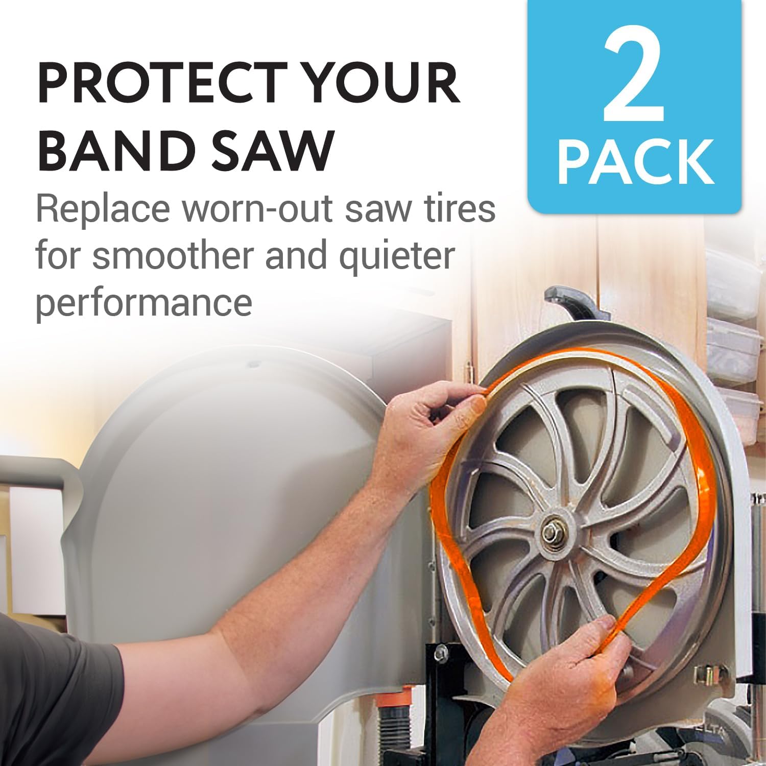 IMPRESA Bandsaw Tires - 2-Pack of Orange Urethane Bandsaw Tire for Metal & Wood Cutting - No Adhesive Needed - Compatible with Jet