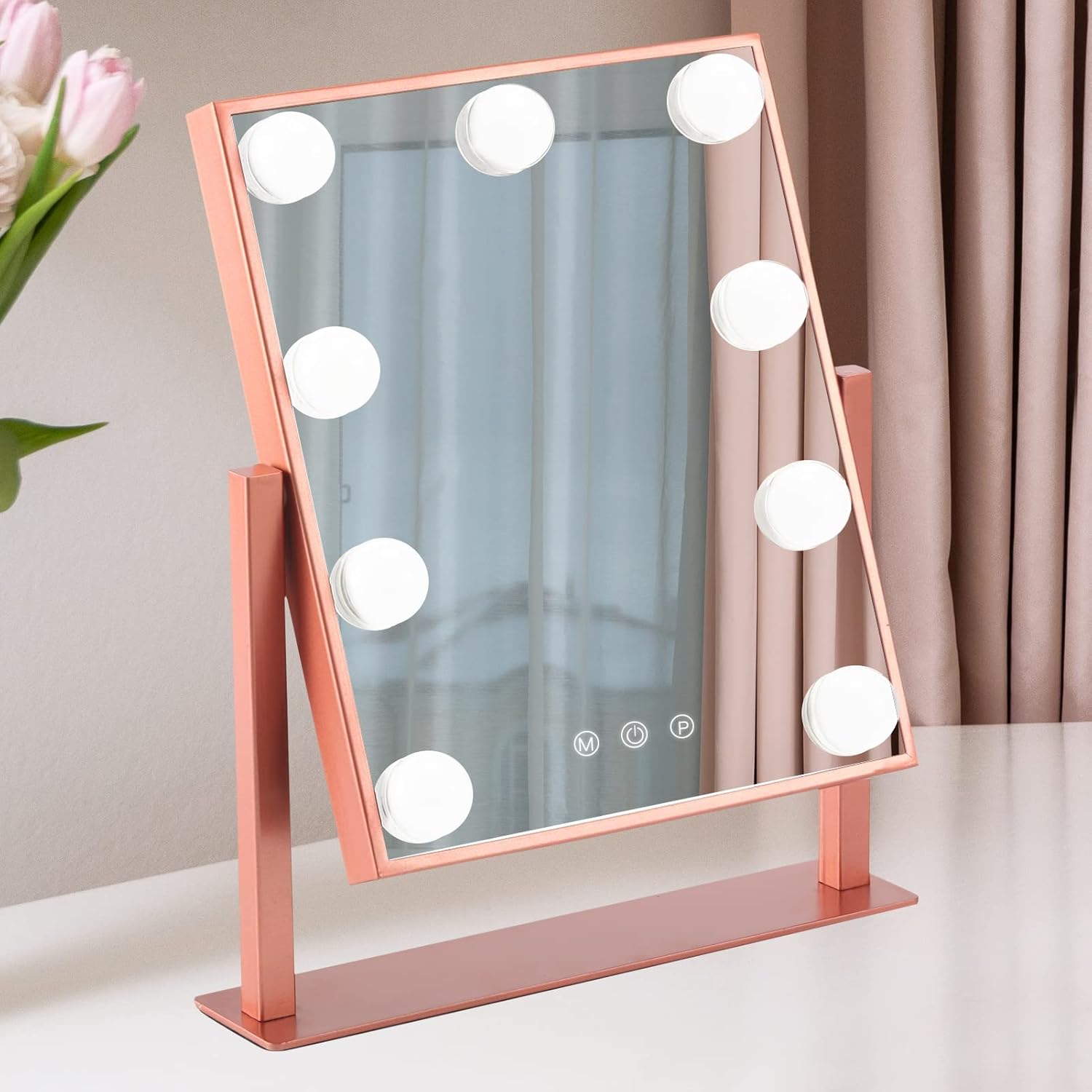 BWLLNI Lighted Makeup Mirror, White Vanity Mirror with Lights,9 LED Bulbs