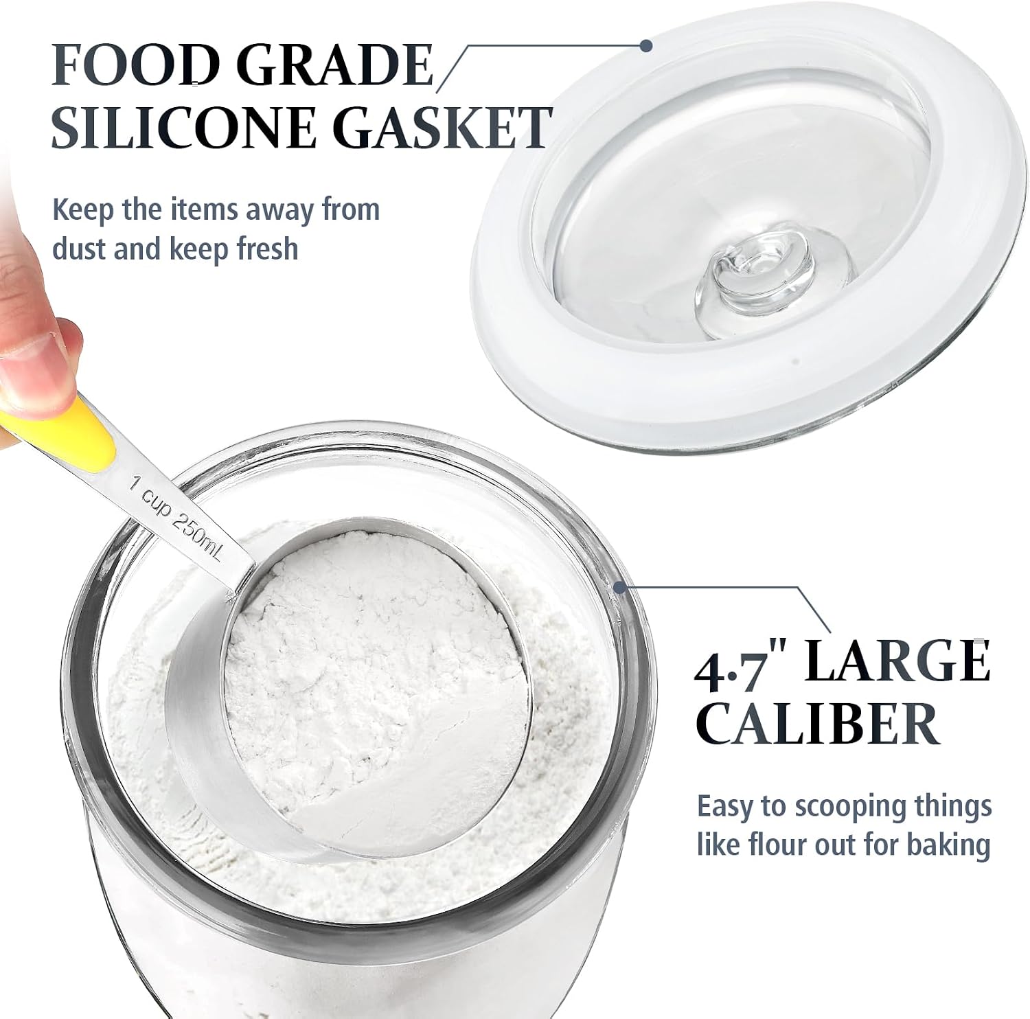 Folinstall Wide Mouth Glass Jar with Airtight Lid, 1/2 Gal Clear Container | 72oz Apothecary Jar for Cookie, Candy, Sugar, Flour, Sourdough Starter