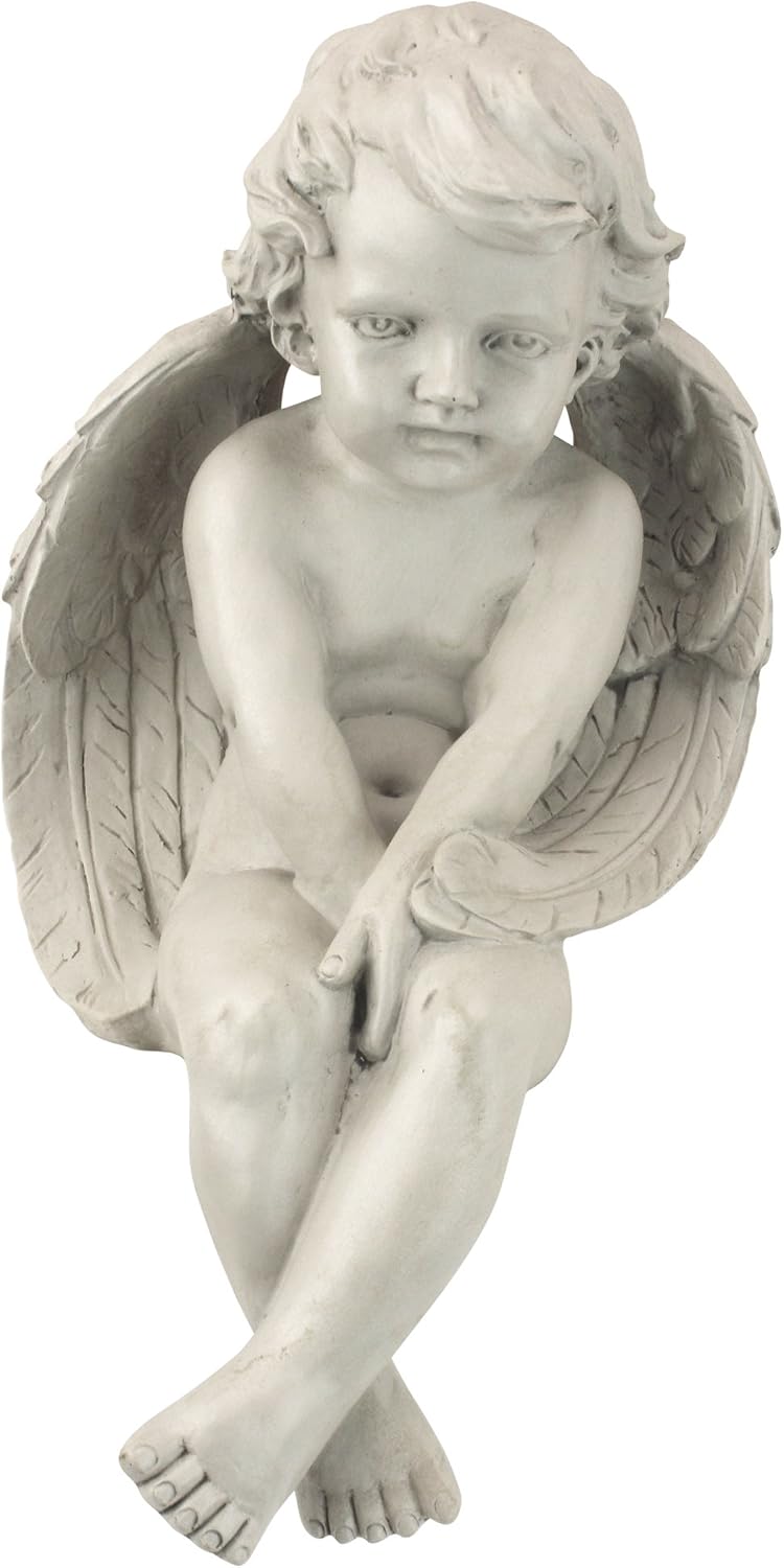 Design Toscano JE101261 Angel of Meditation Shelf Sitting Statue, 13 Inch, Polyresin, Antique Stone
