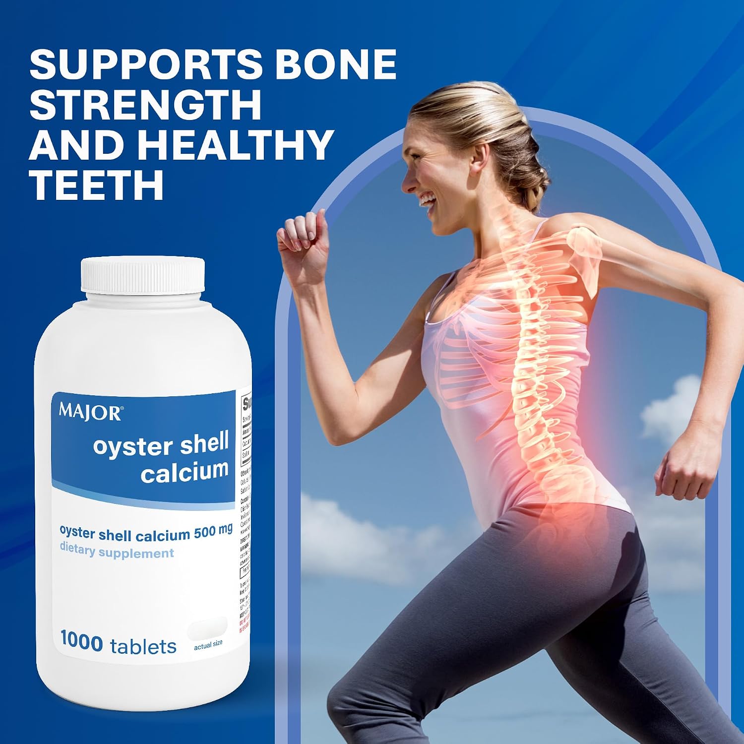 MAJOR Oyster Shell Calcium 500mg, Gluten-Free, 1000 Tablets (1-Pack) | Dietary Supplement for Bone Health and Joint Support, Mineral Supplement, Helps Support Healthy Calcium Levels