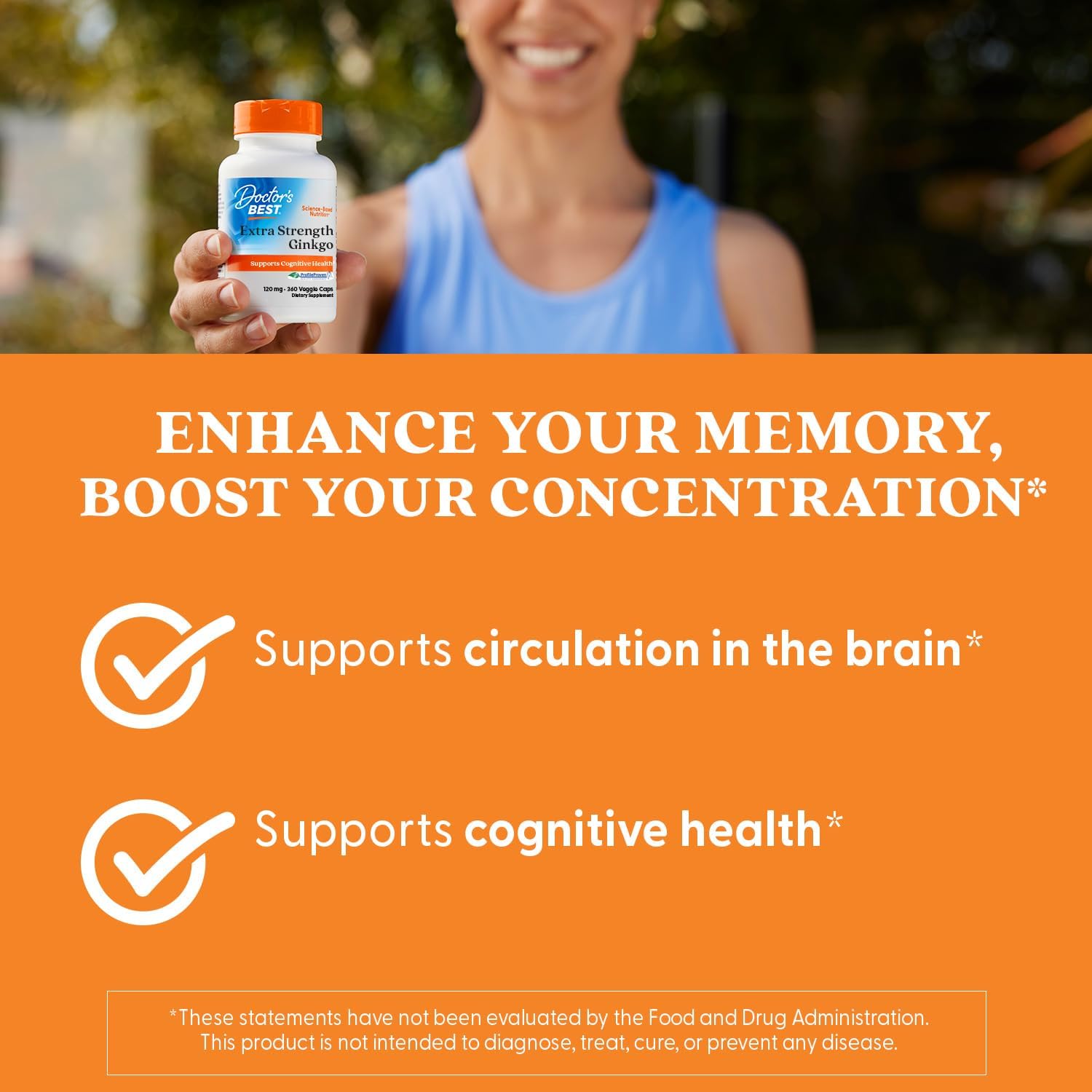 Doctor's Best Extra Strength Ginkgo Biloba Capsules 120 mg - Brain Supplement for Memory and Focus Support, Herbal Cognitive Health Support- 120 Count (Pack of 1)
