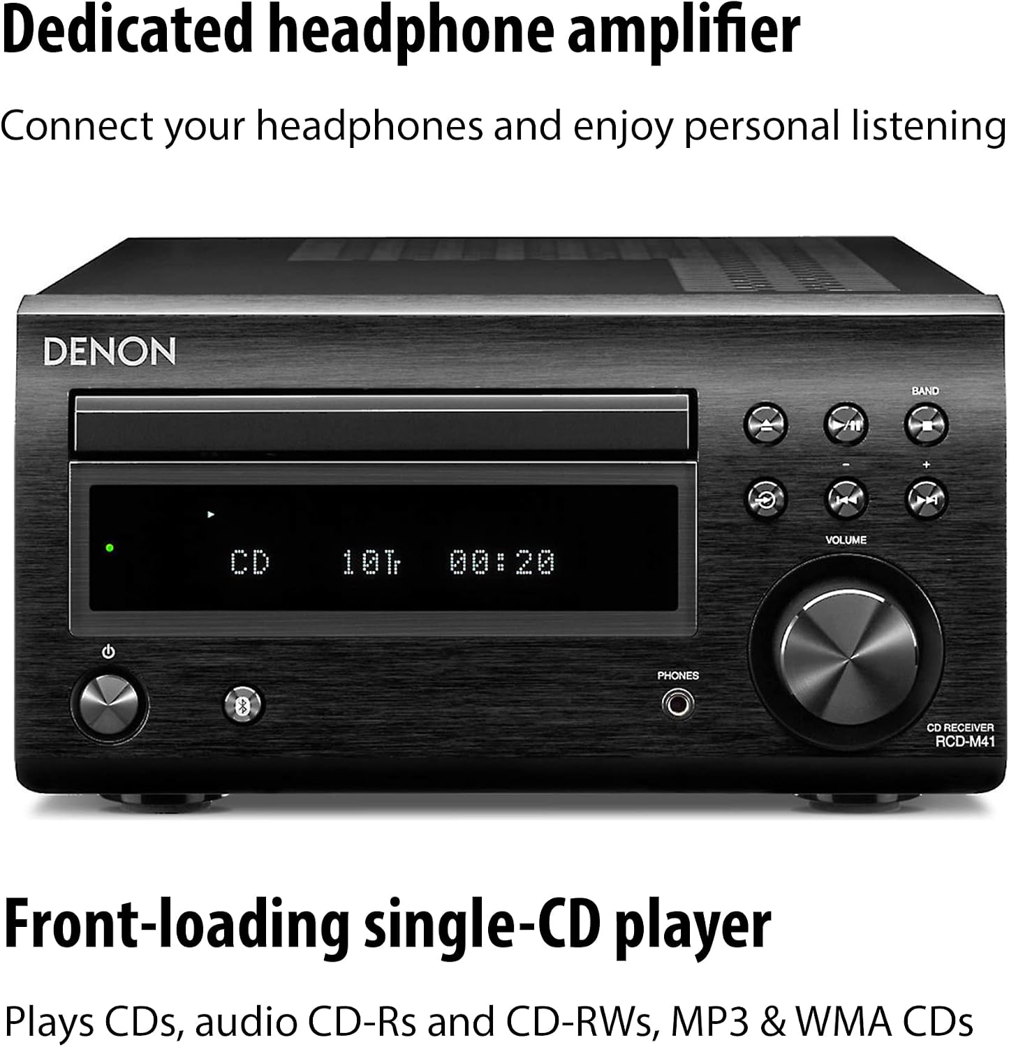 Denon D-M41 Home Theater Mini Amplifier and Bookshelf Speaker Pair | Compact HiFi CD Stereo System with Speakers, FM/AM Tuner, Wireless Bluetooth Amp
