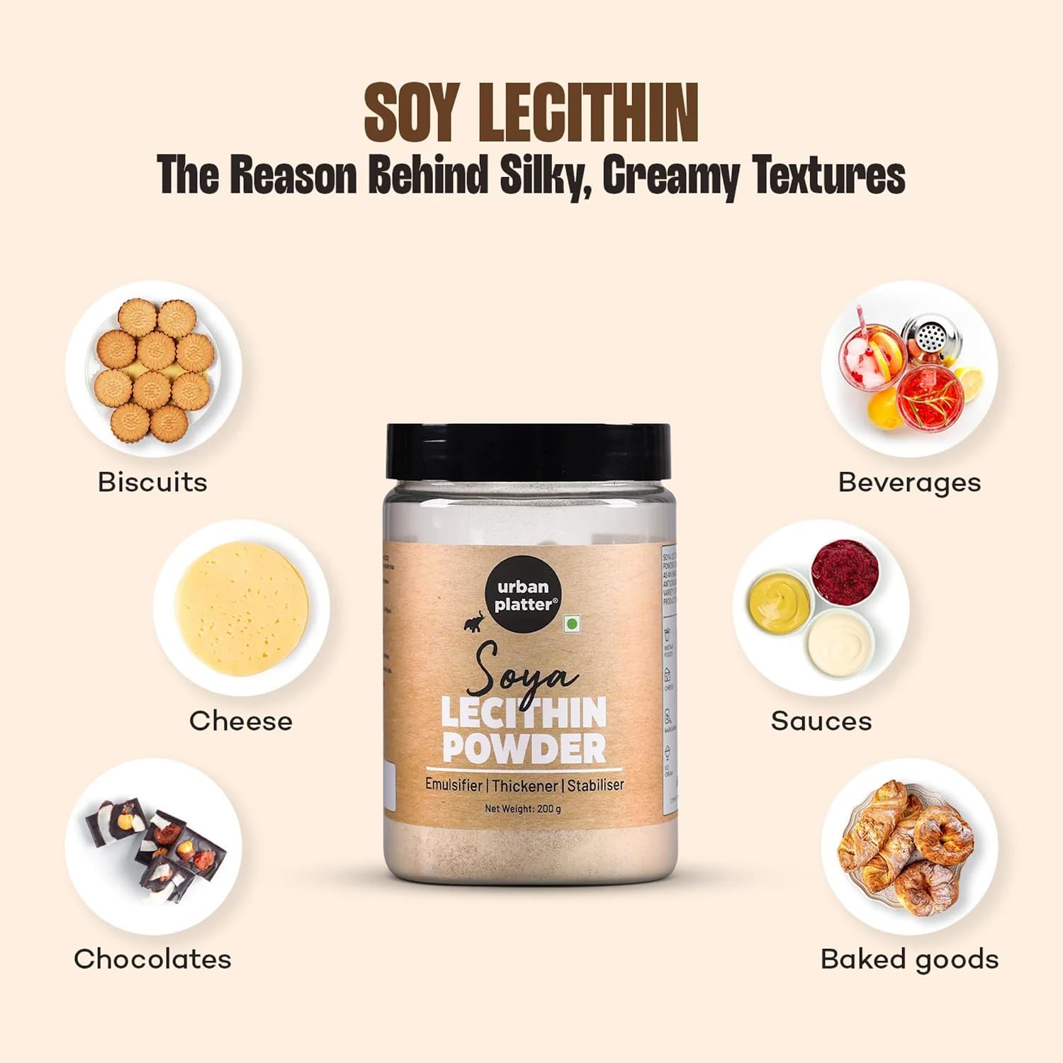 Urban Platter SOYA Lecithin Powder | 7.05 Oz (200g) | Natural Emulsifier, Thickener & Stabiliser | Plant-Based & Vegan | Ideal for Baking, Chocolates