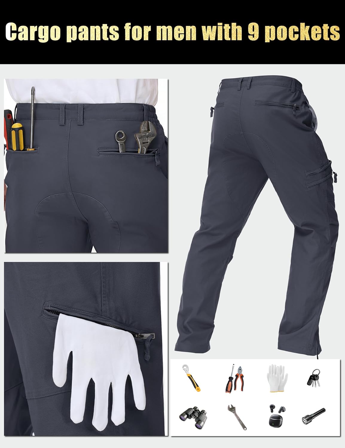 CRYSULLY Mens Tactical Cargo Pants Ripstop Cotton Military Hiking Work