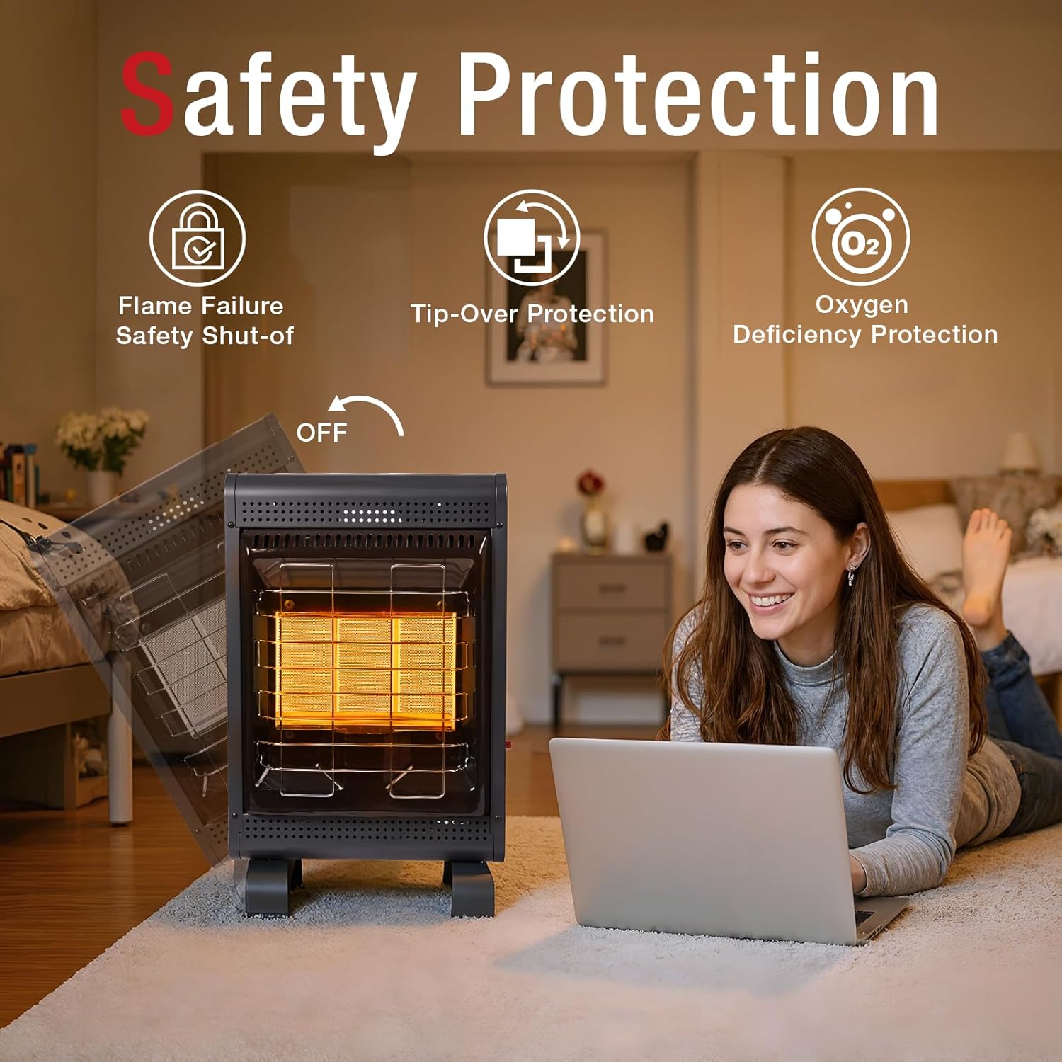 Propane Heater Indoor and Outdoor, 18000 BTU Propane Patio Heater with ODS & Tip-over Protection