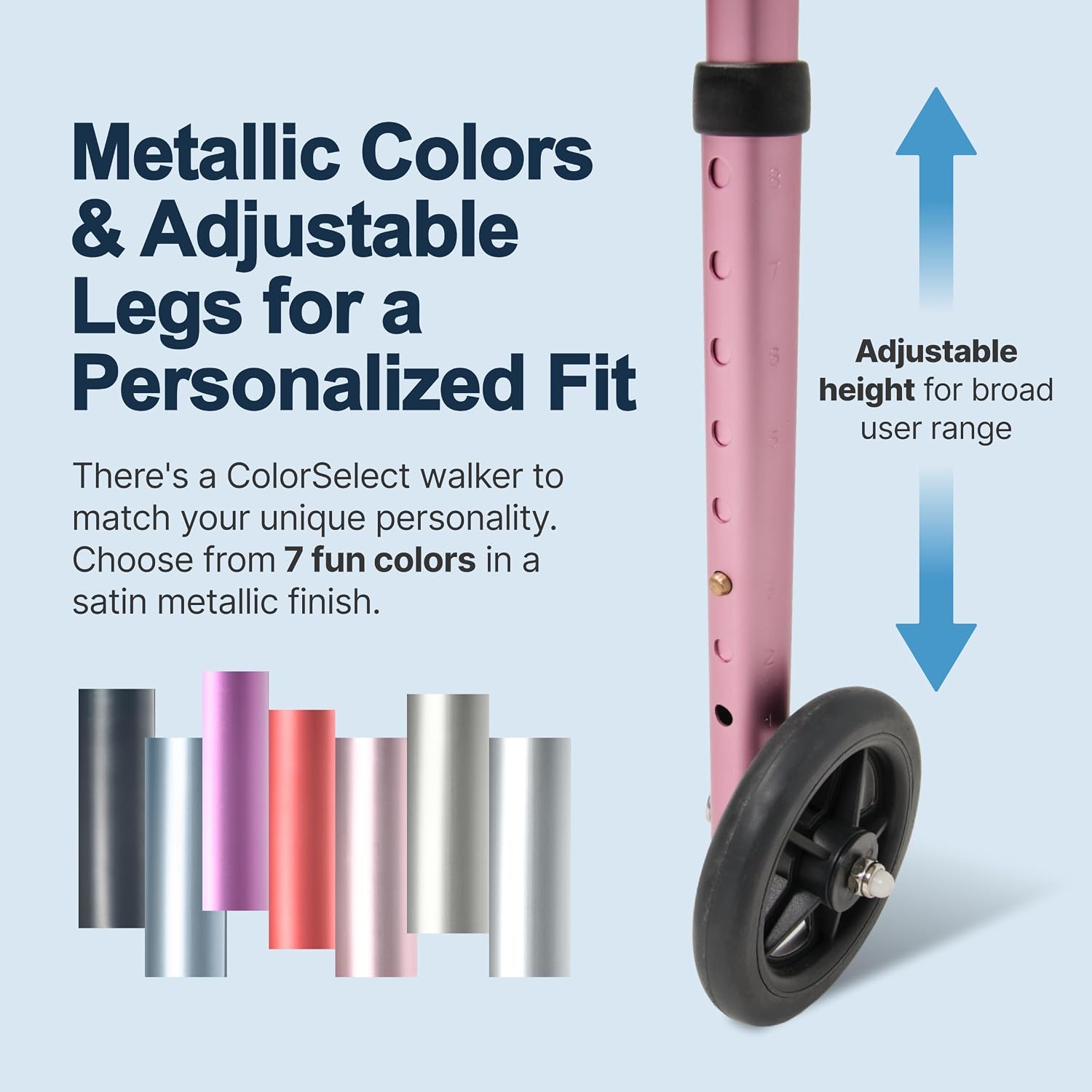 Lumex ColorSelect Walkers for Seniors, Rolling & Folding Adult Walker with Wheels, Pink