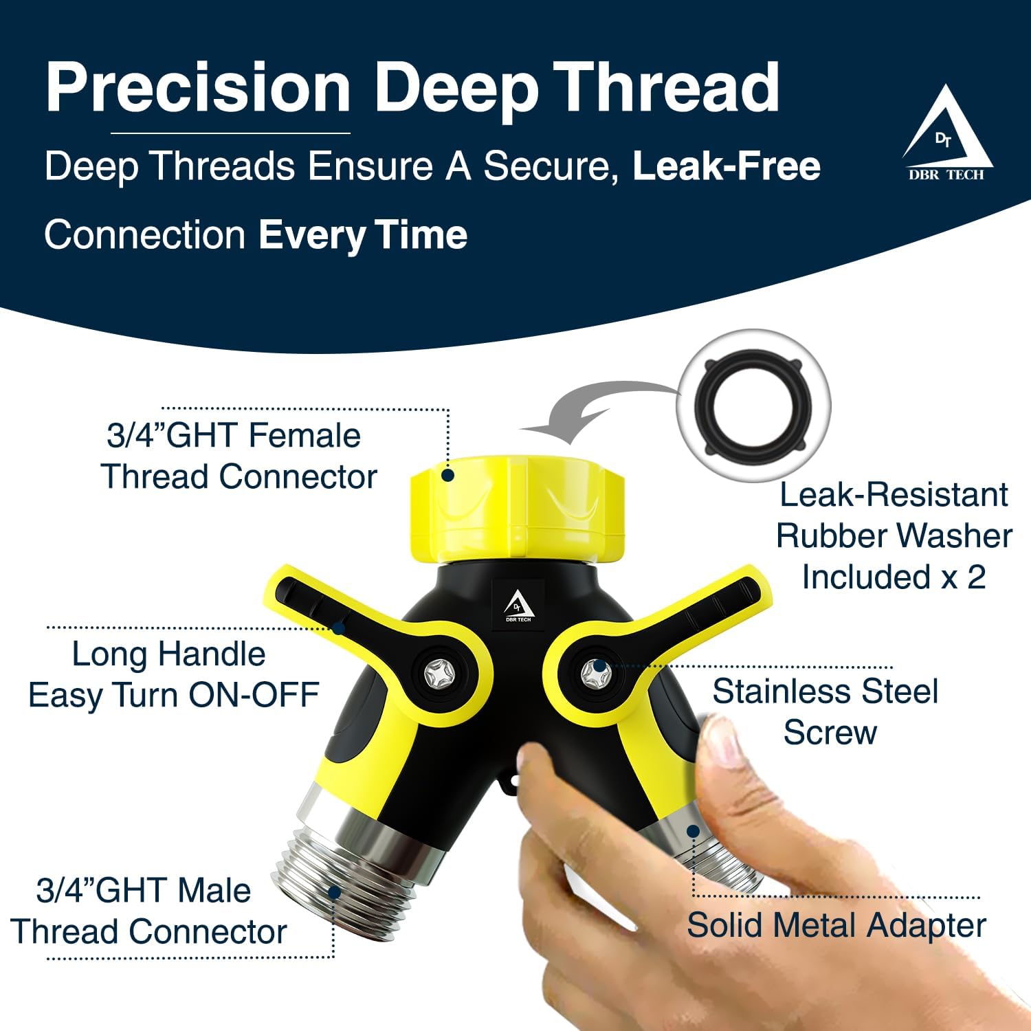 DBR Tech® Hose Splitter 2 Way, Heavy Duty Metal Connector, Two Way Garden Hose Splitter, High Flow Spigot Faucet Bib Adapter