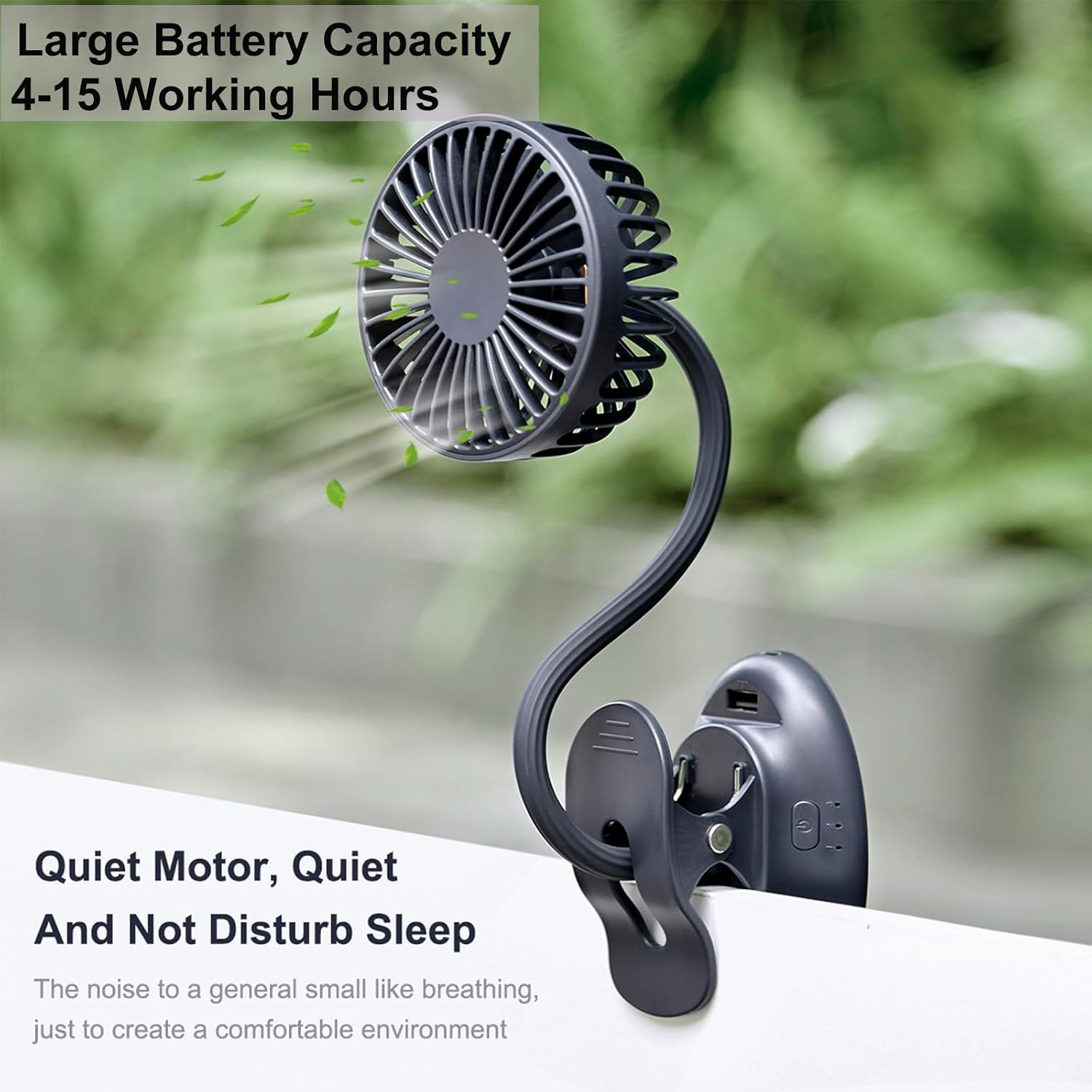 Clip On USB Mini Desk Fan with Emergency Power Bank, Battery Operated Rechargeable Portable Fan - Flexible Neck, 3 Speed Personal Cooling for Car