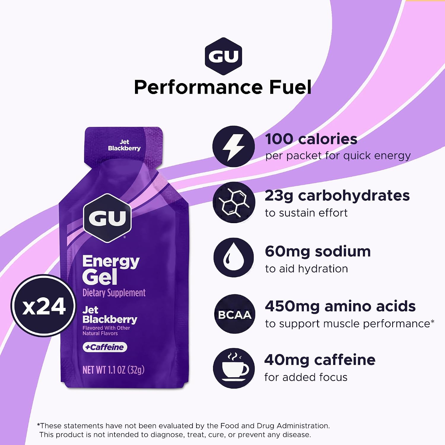 GU Energy Original Sports Nutrition Energy Gel, Vegan and Dairy-Free On-the-Go Energy for Any Workout, Vanilla Bean, 8-Count