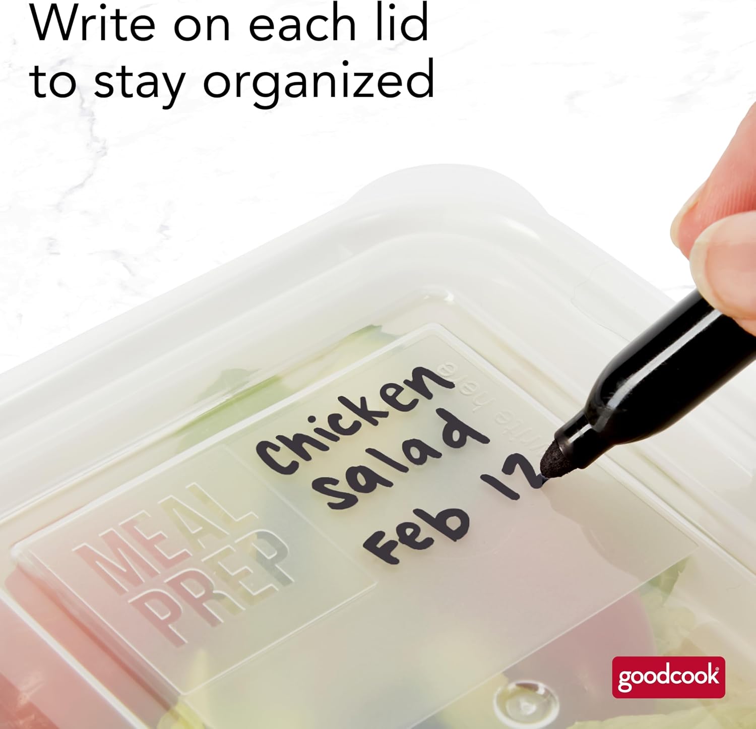 GoodCook Food Storage Containers for Meal Prep Rectangle Three Compartments & Made without BPA, 20-Piece, White
