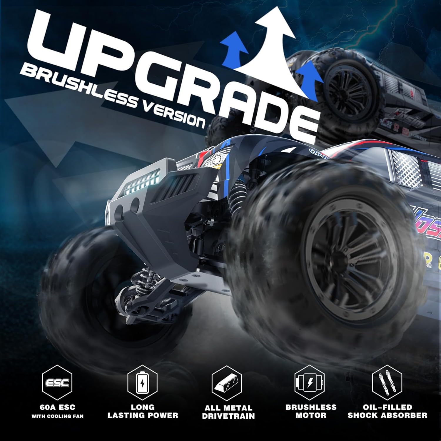 Hosim 1:10 Brushless RC Cars for Adults & Boys, 60+ KMH Remote Control Car | 4WD Off Road Monster Truck, Waterproof All-Terrain RC Truck