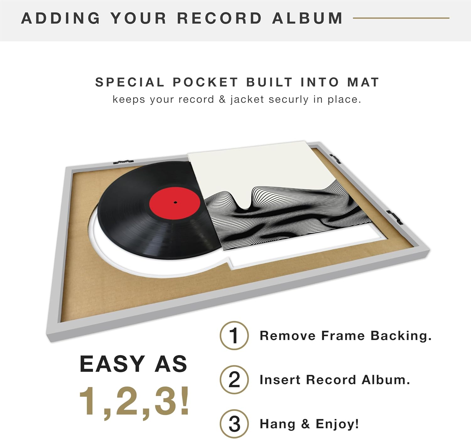 MCS Single Matted Record Album Frame, 15x15, Black