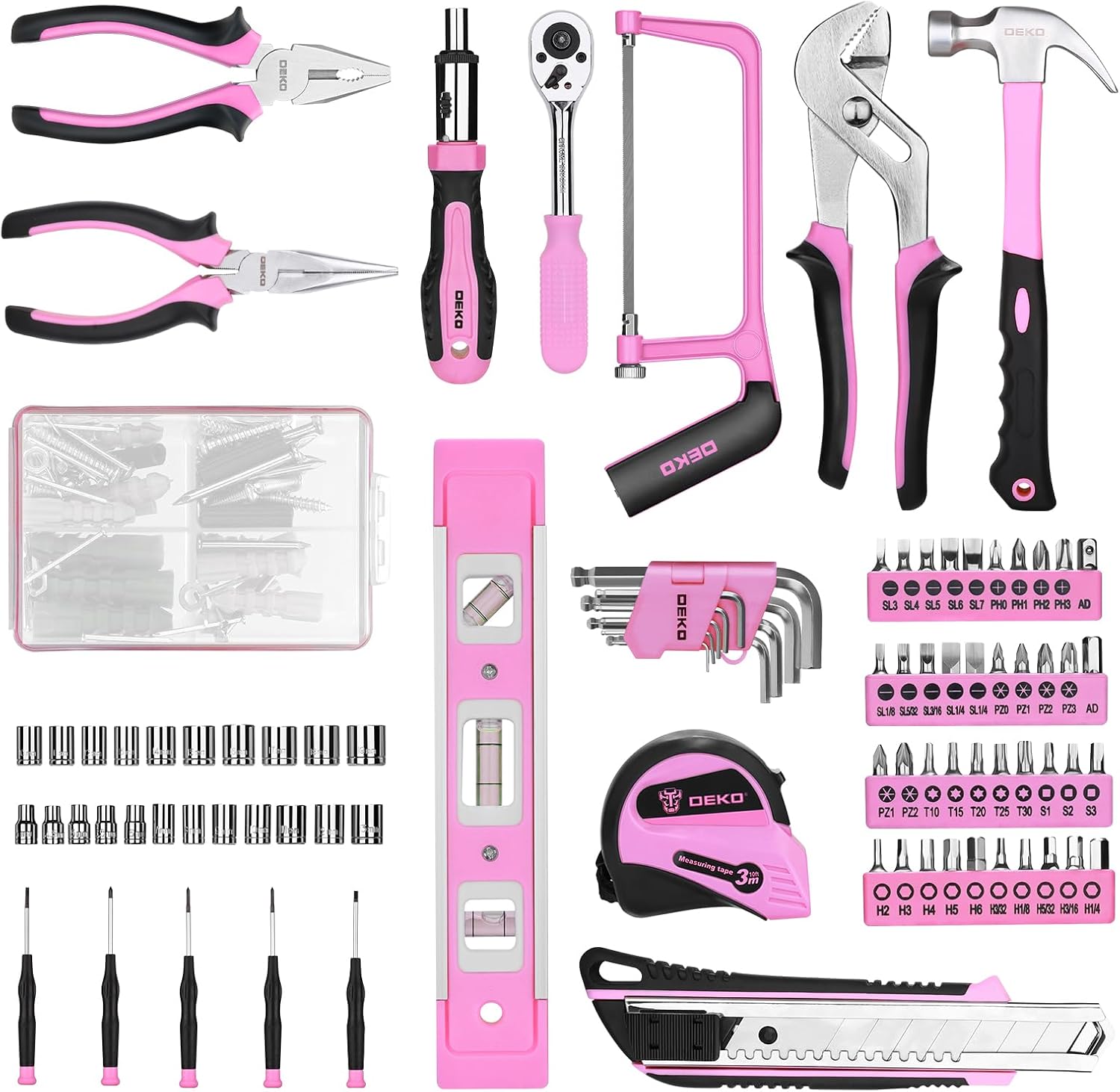 DEKOPRO 228 Piece Socket Wrench Auto Repair Tool Combination Package Mixed Tool Set Hand Tool Kit with Plastic Toolbox Storage Case