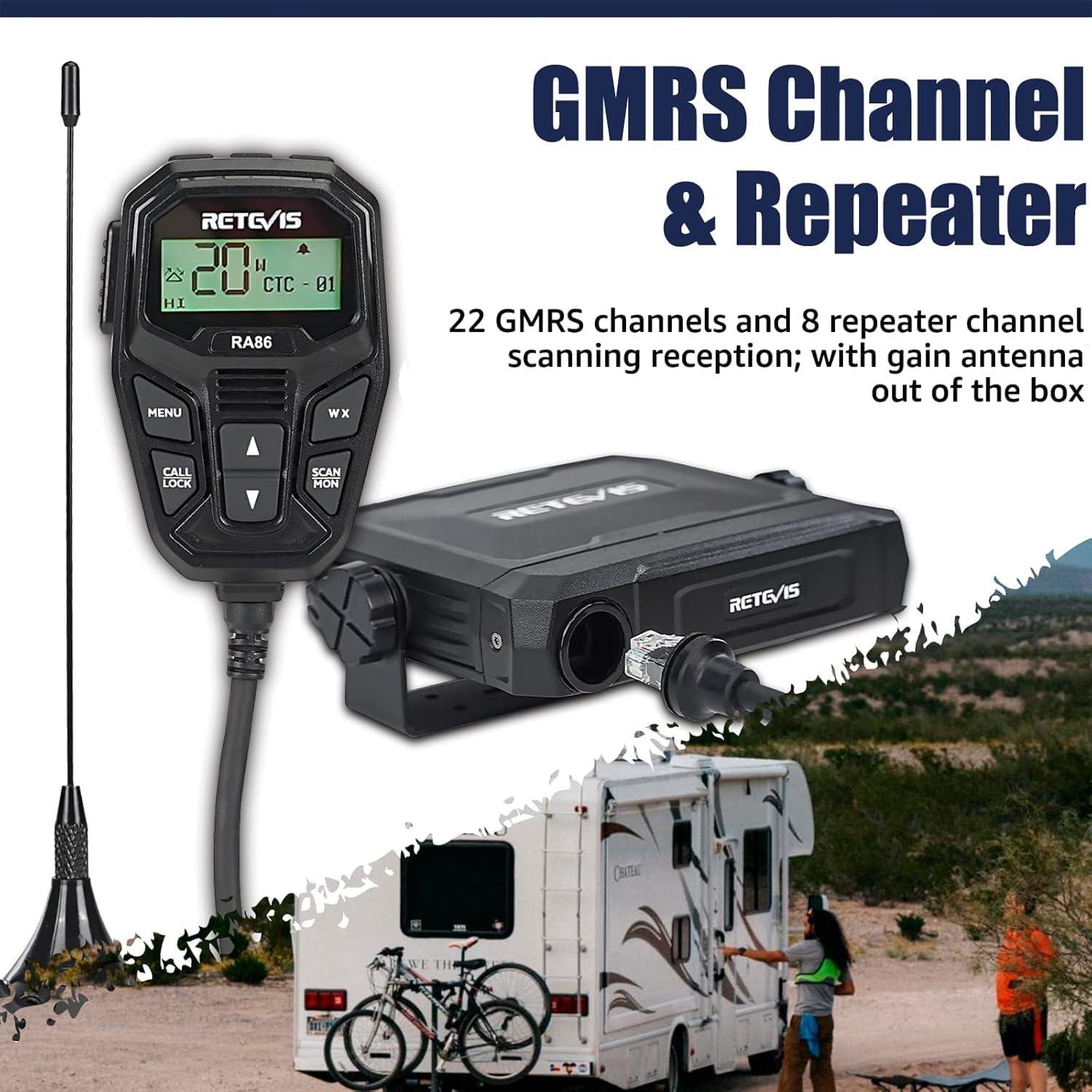 Retevis RB48PLUS GMRS Walkie Talkies Long Range,IP67 Waterproof 2 Way Radio | Repeater Capable, Dual PTT, Vibration Alert, NOAA, SOS, for Hurricane Preparedness, Emergency Communication, Outdoor, 2 Pack